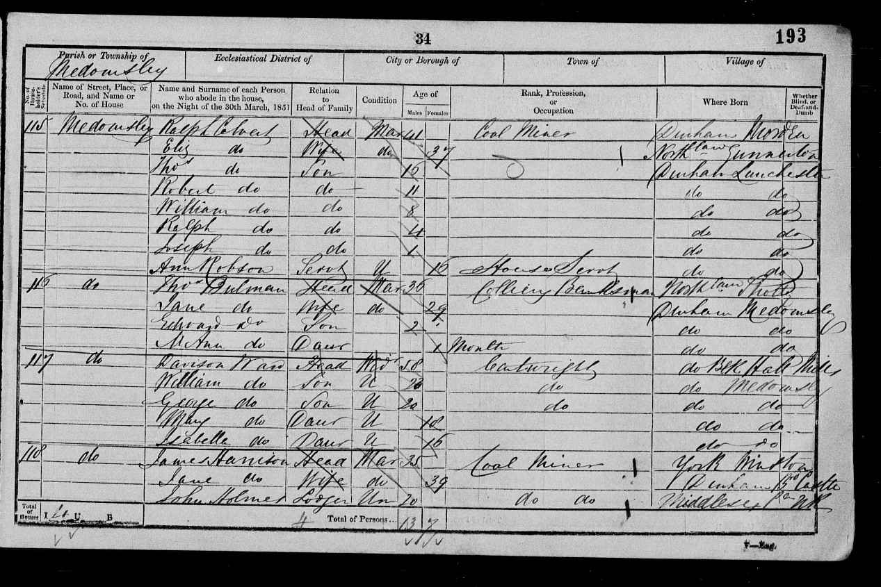 1851: Medomsley, Durham, Durham