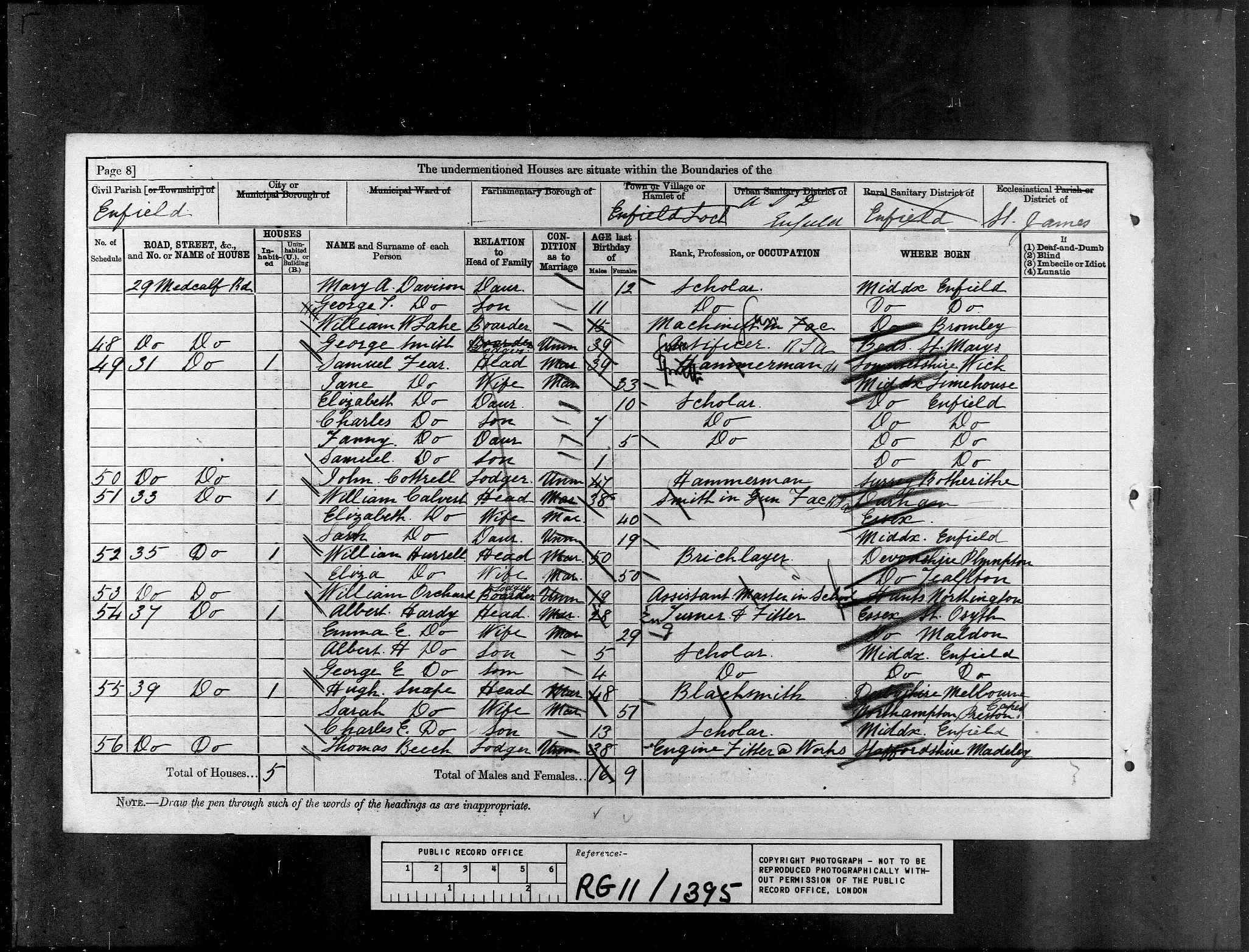 1881: 33, Medcalf Rd, Enfield, Middlesex