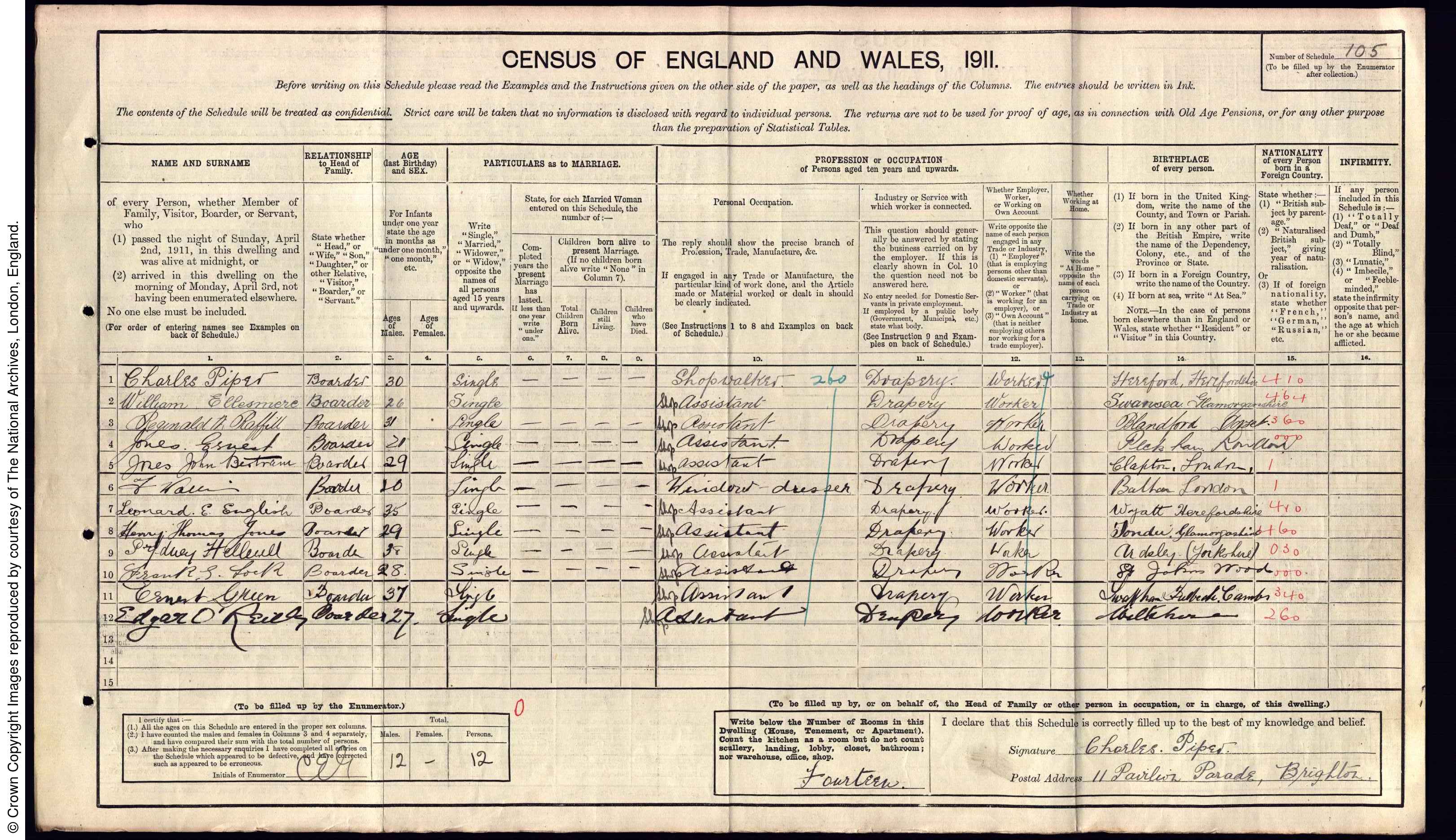 1911: 11 Pavilion Parade, Brighton, Sussex