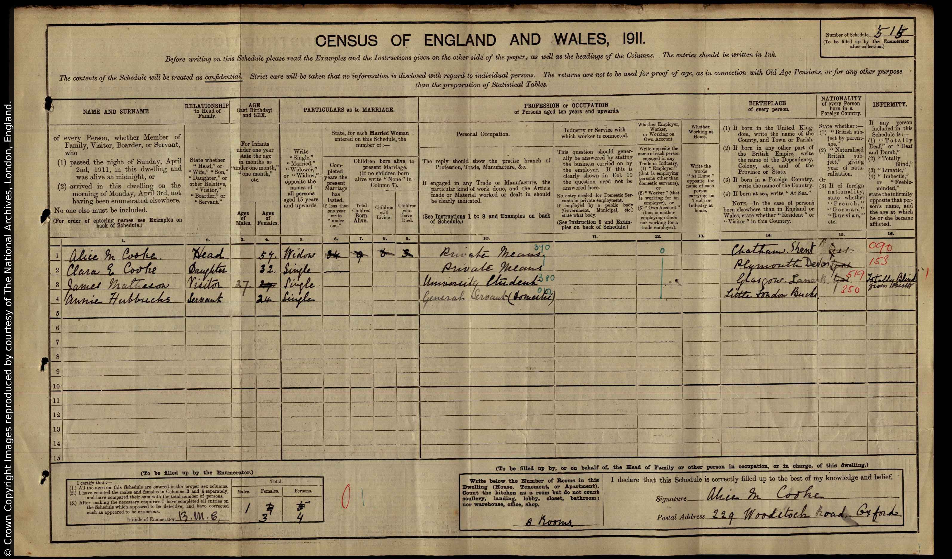 1911: 229 Woodstock Road, Summertown, Oxford, Oxfordshire