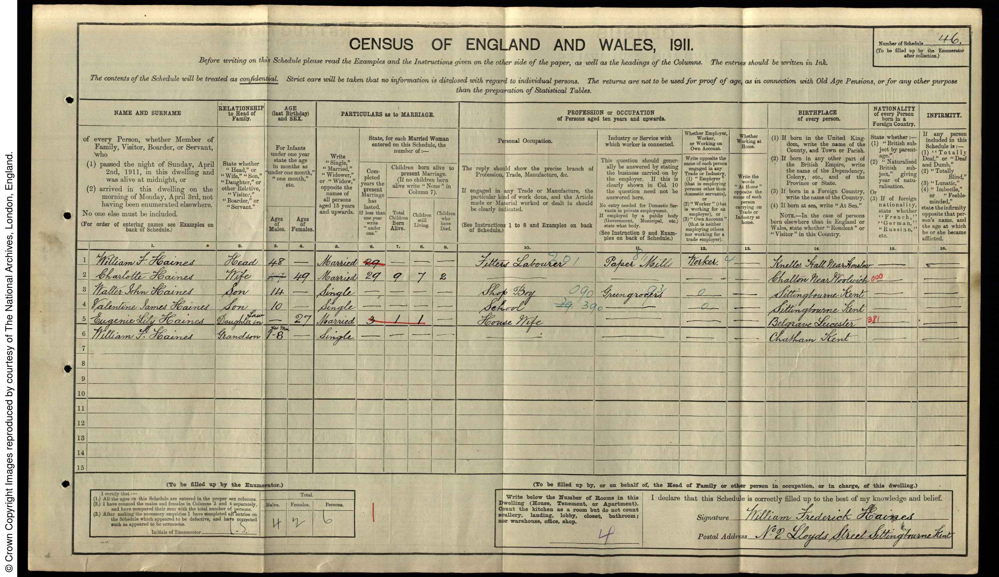 1911: 2 Lloyd St, Sittingbourne, Kent, Kent