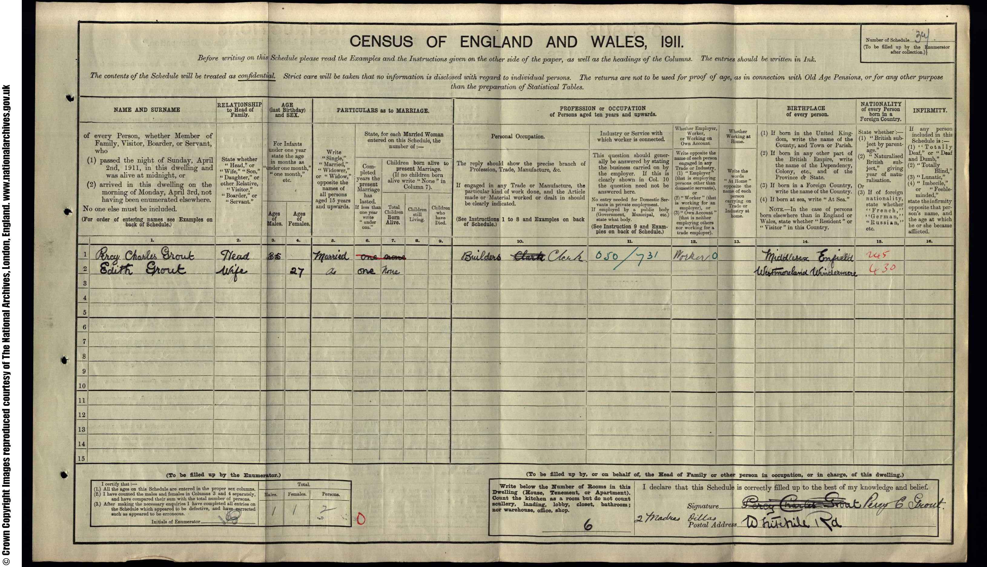 1911: 2 Madras Villas, Whitehill Road, Gravesend, Kent