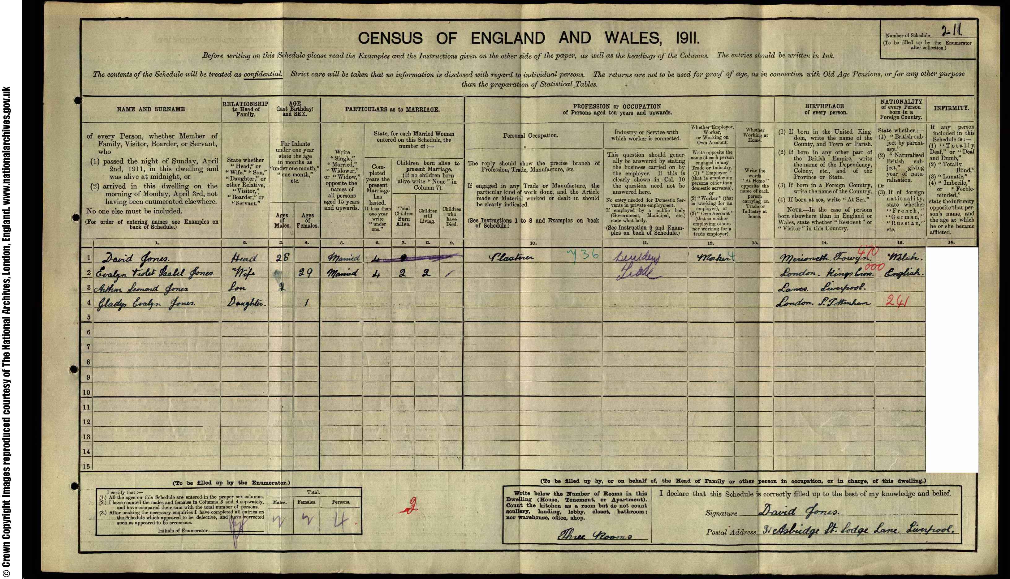 1911: 31  Asbridge St Liverpool, Lancashire