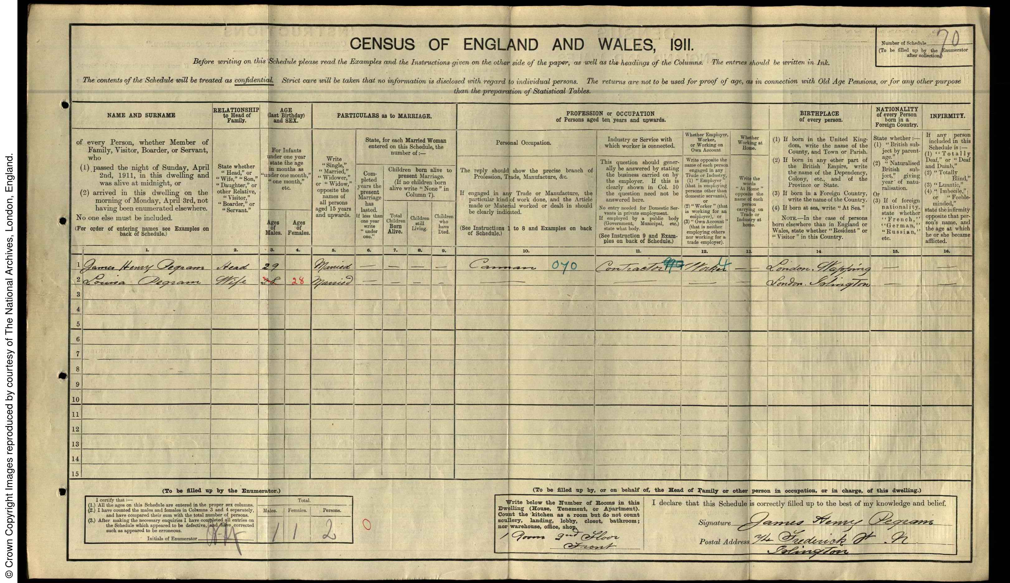 1911: 74 Frederick St, Islington N, London