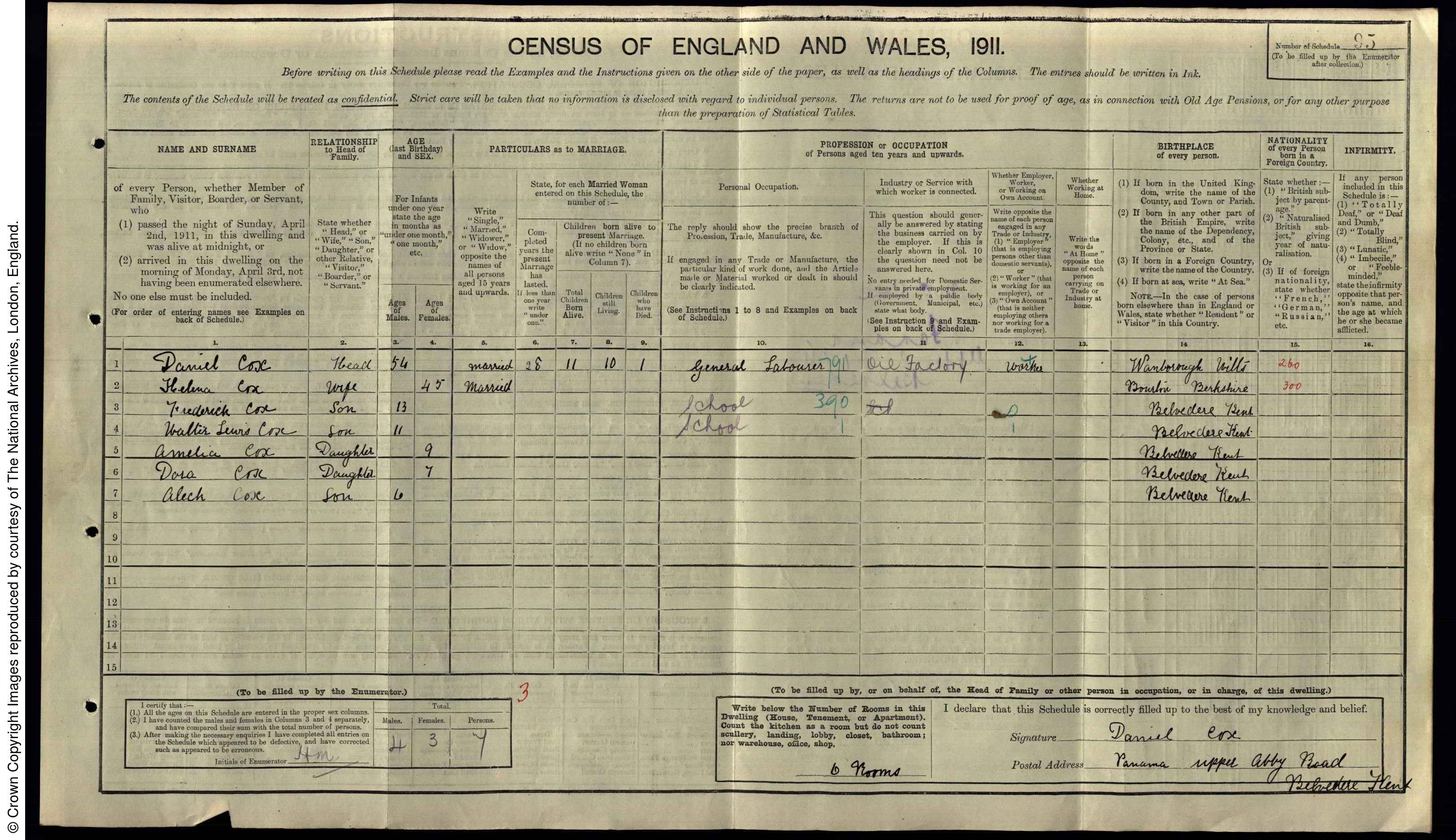 1911: Panama, Upper Abbey Road, Belvedere, Kent