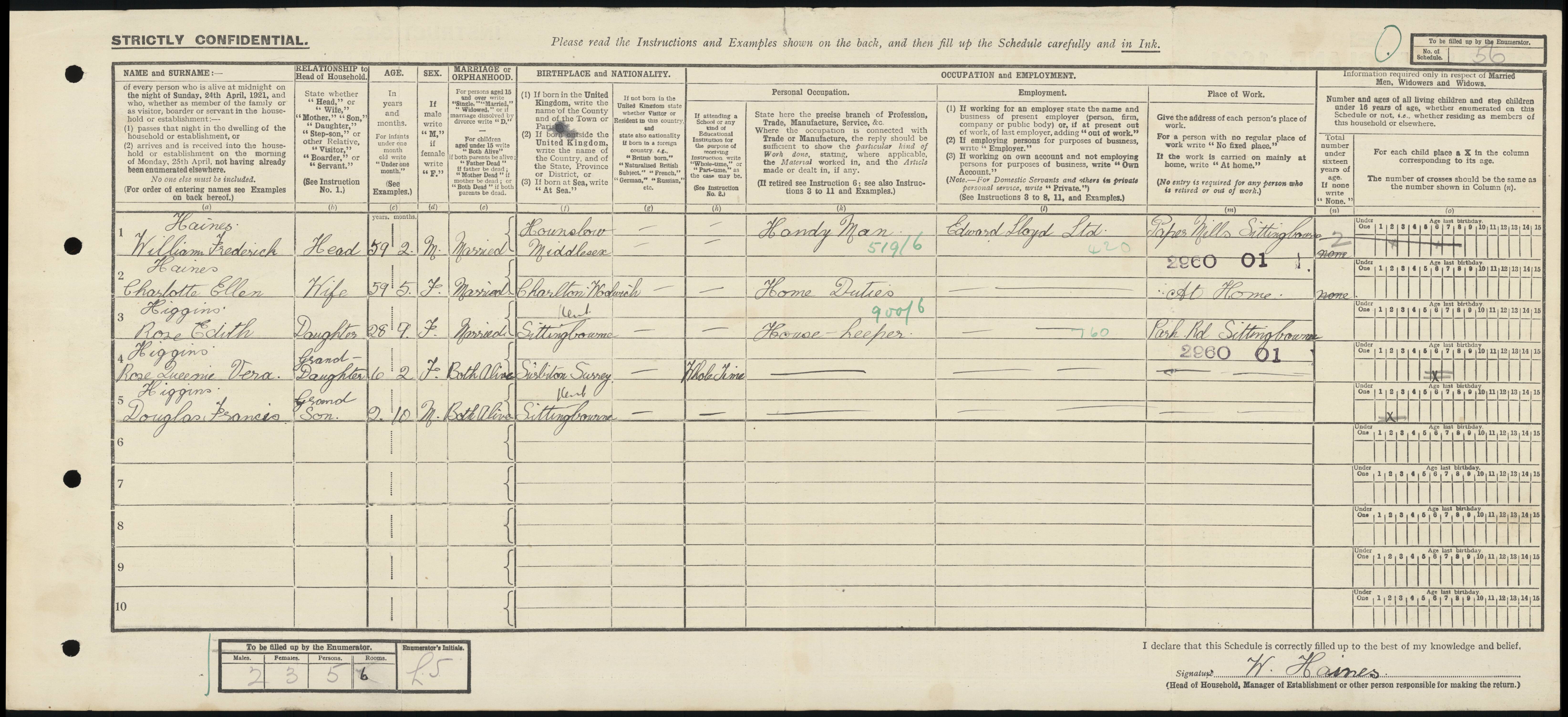 1921: 11 Lloyd Street, Sittingbourne, Kent, Kent