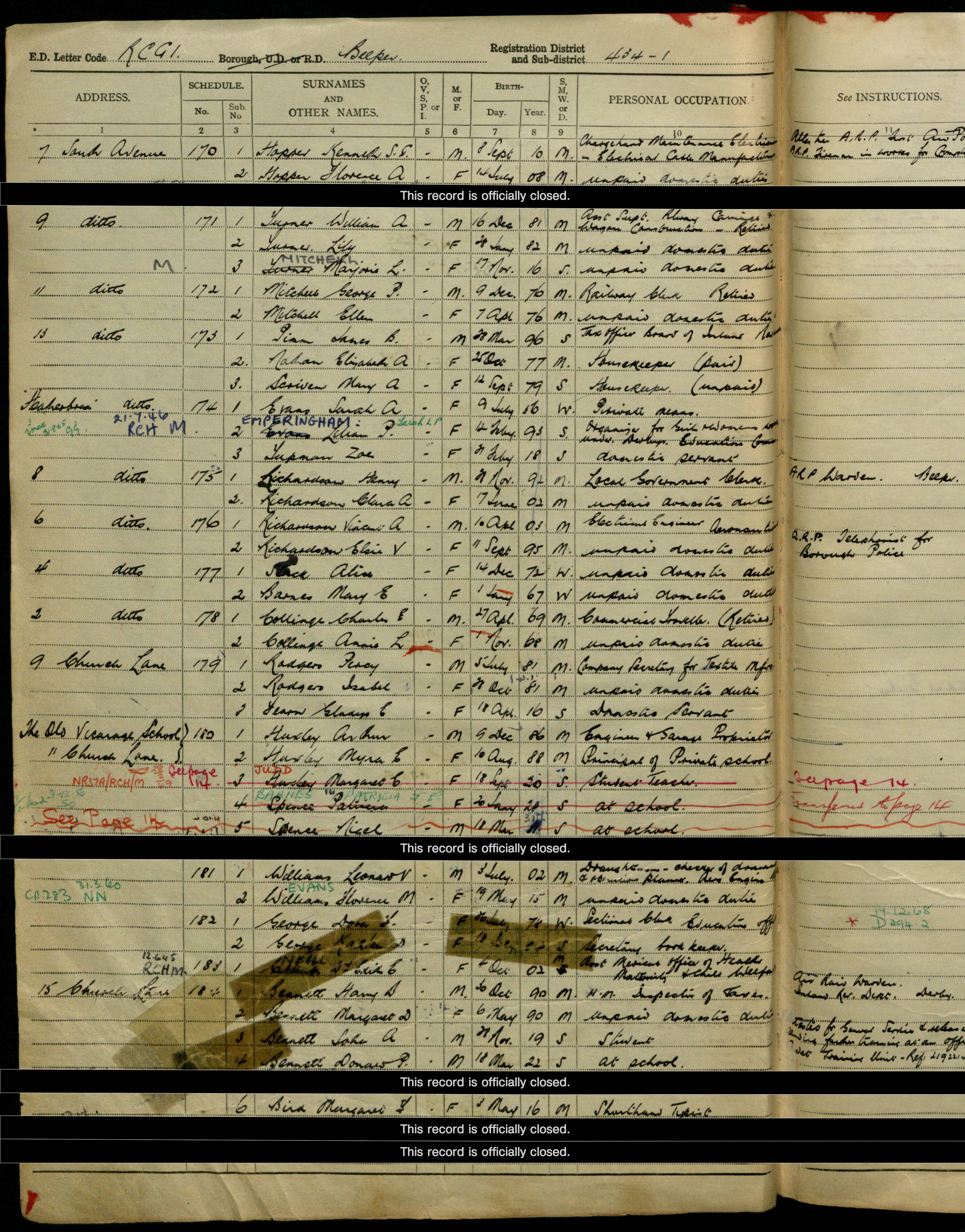 1939: 11 The Old Vicarage School Church Lane, Derby, Derbyshire