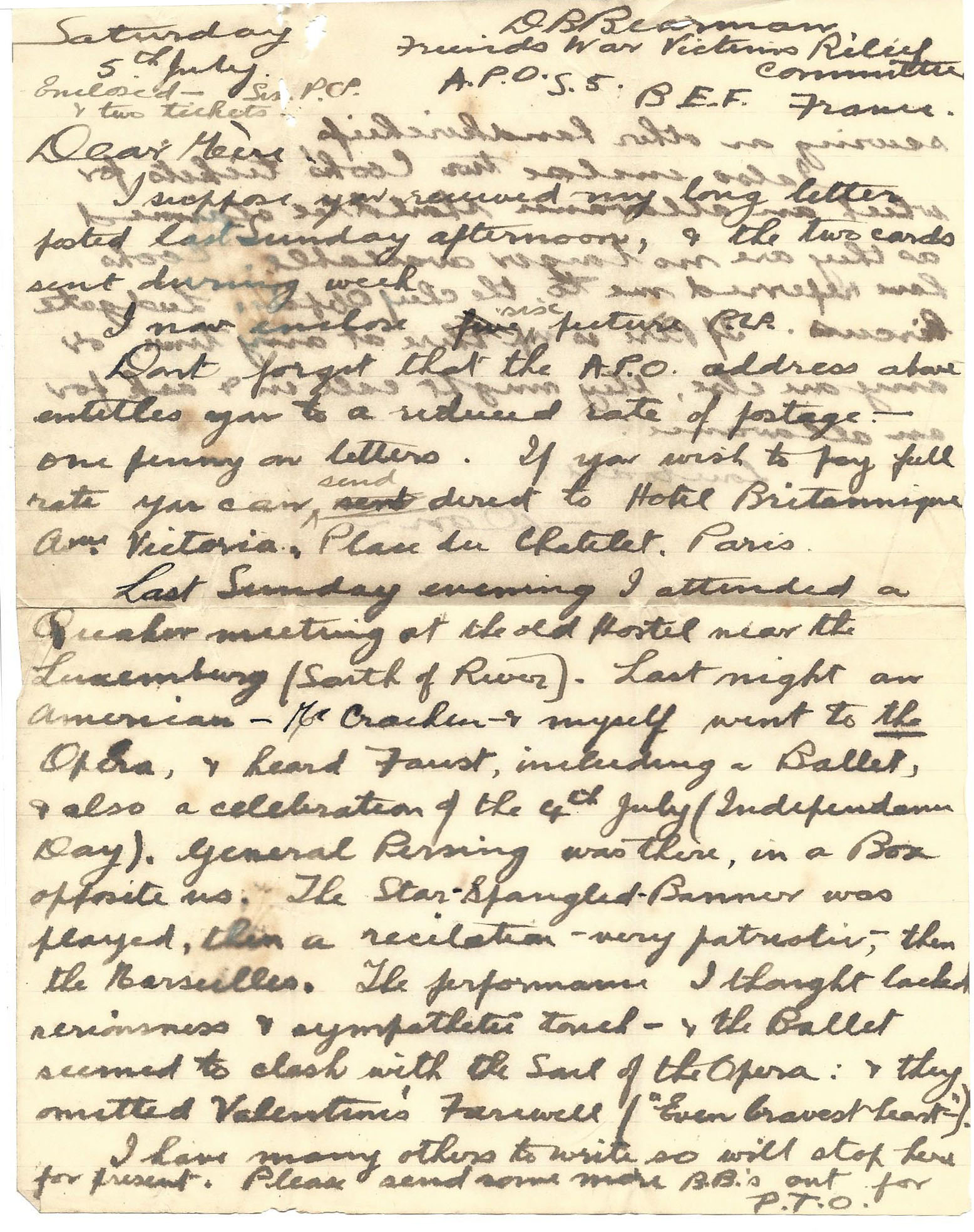 1919-07-05 p1 Donald Bearman letter to his father