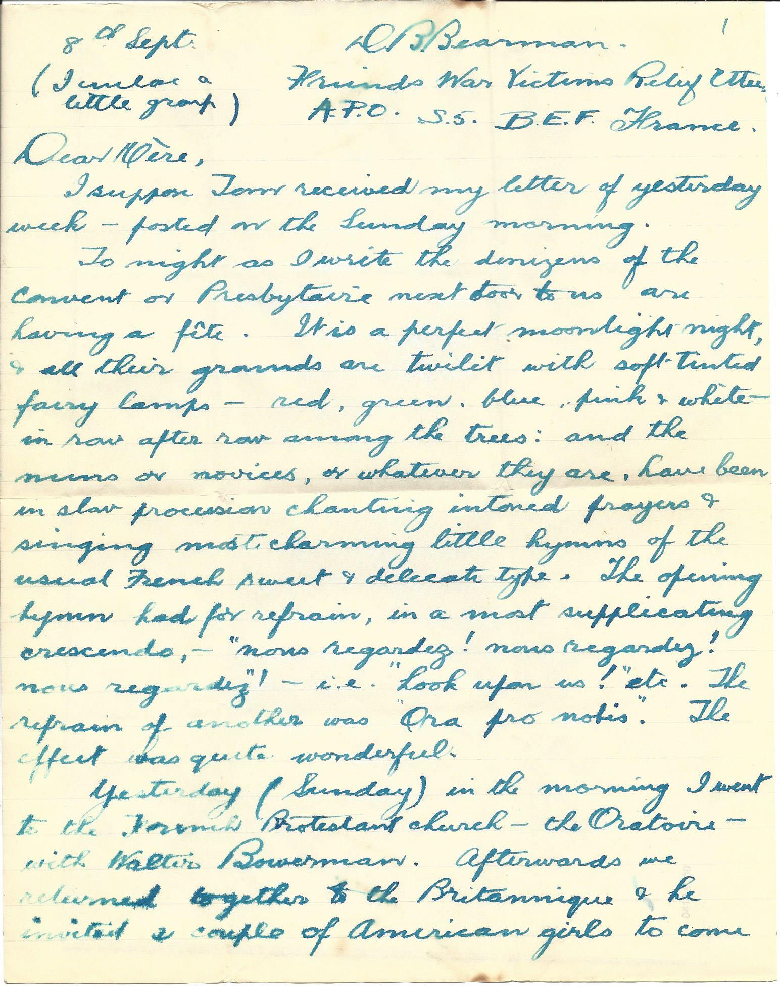 1919-09-08 p1 Donald Bearman letter to his mother