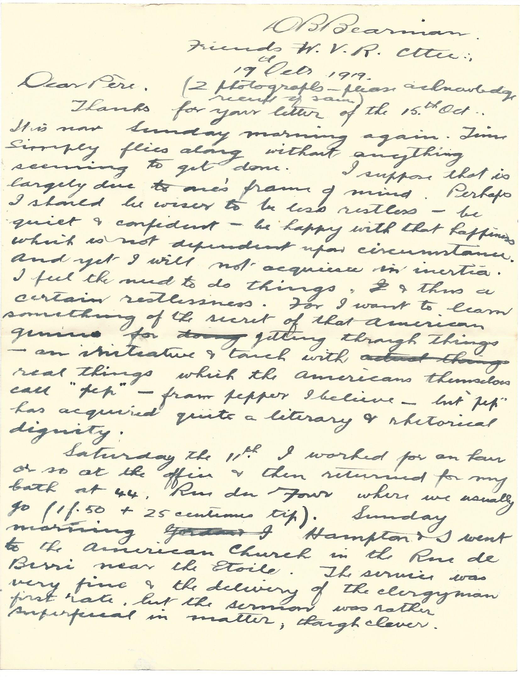 1919-10-19 Page 1 letter by Donald Bearman