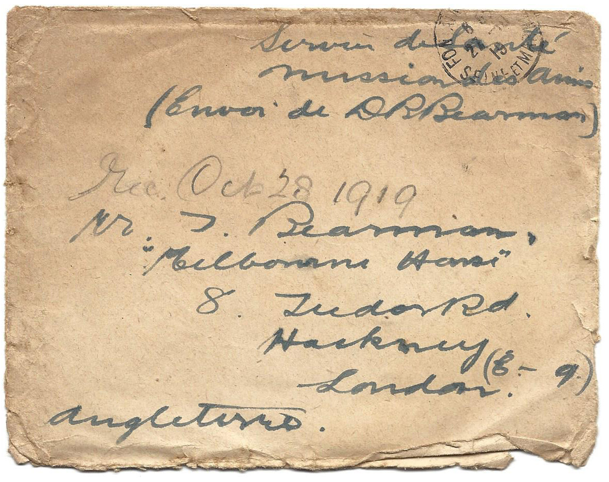 1919-10-26 envelope of letter by Donald Bearman