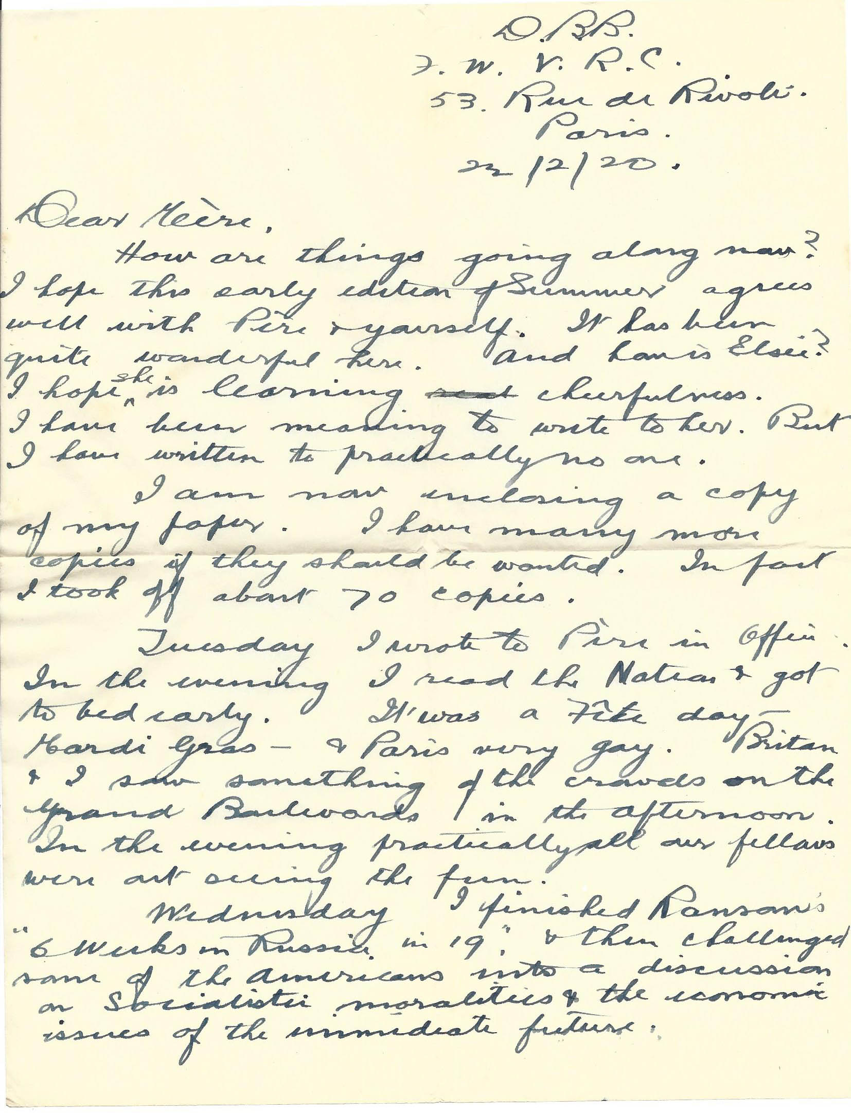 1920-02-22 p1 Donald Bearman letter to his father