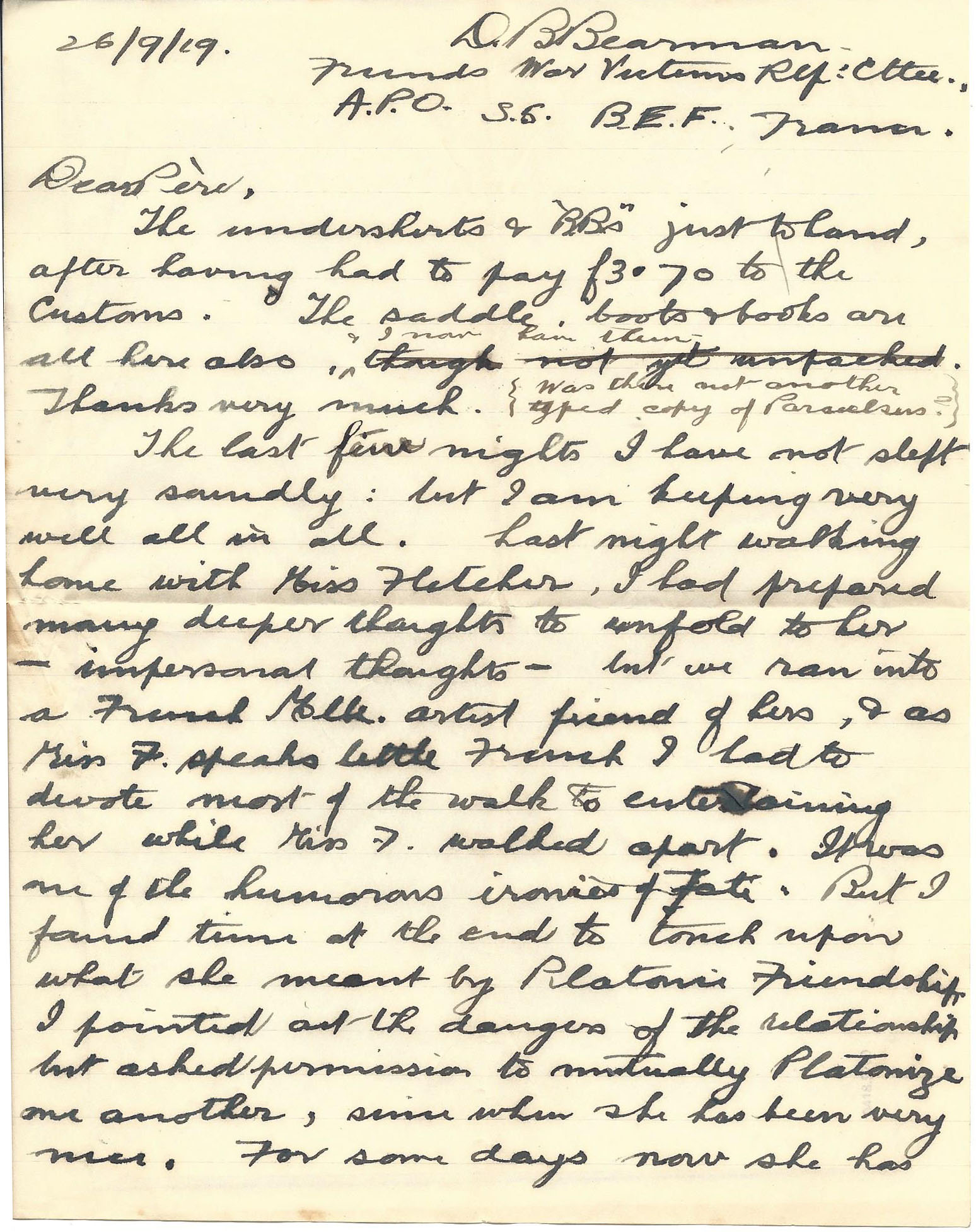 1920-09-26 p1 Donald Bearman letter to his father