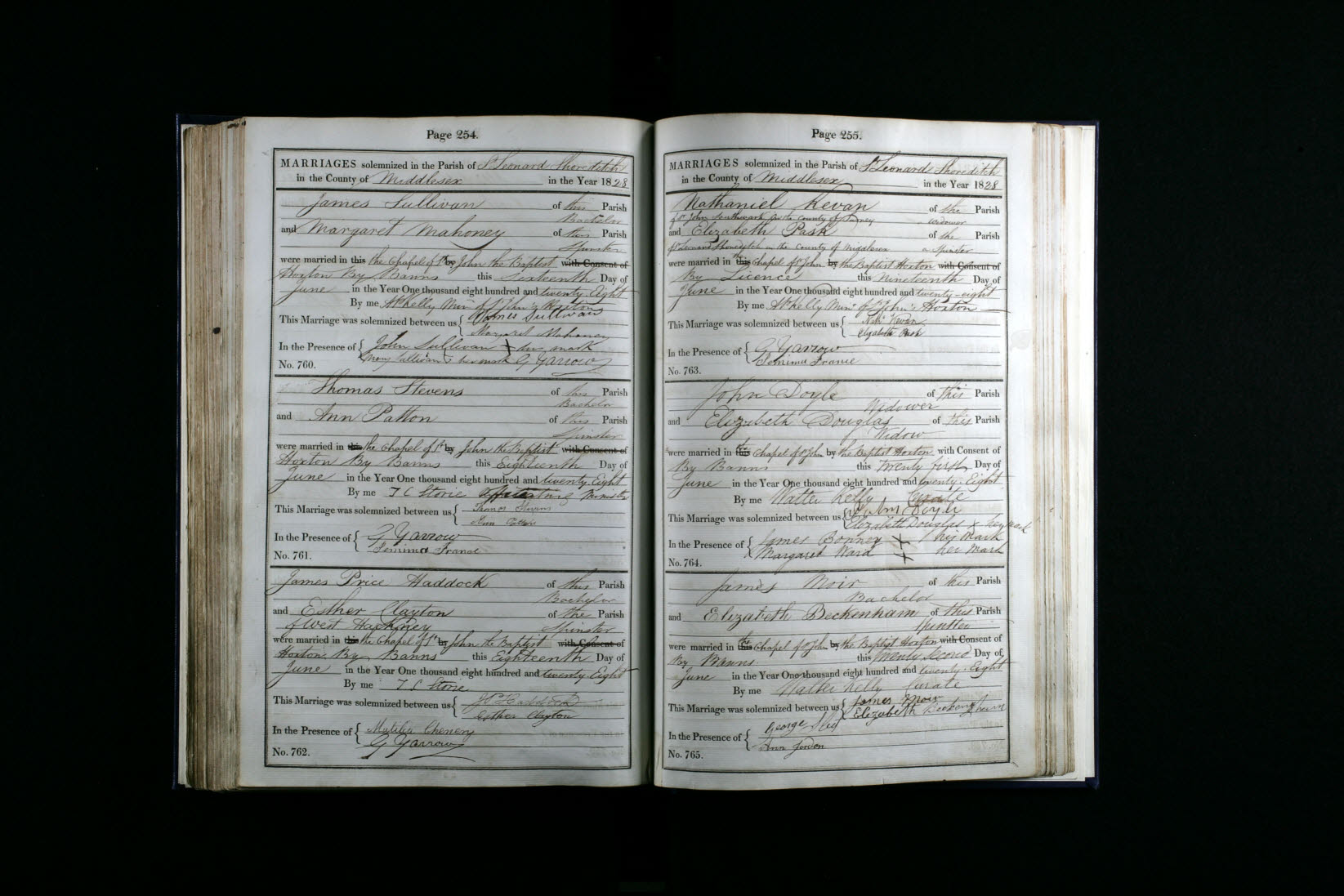1828 marriage of Elizabeth Pask to Nathaniel Kevan