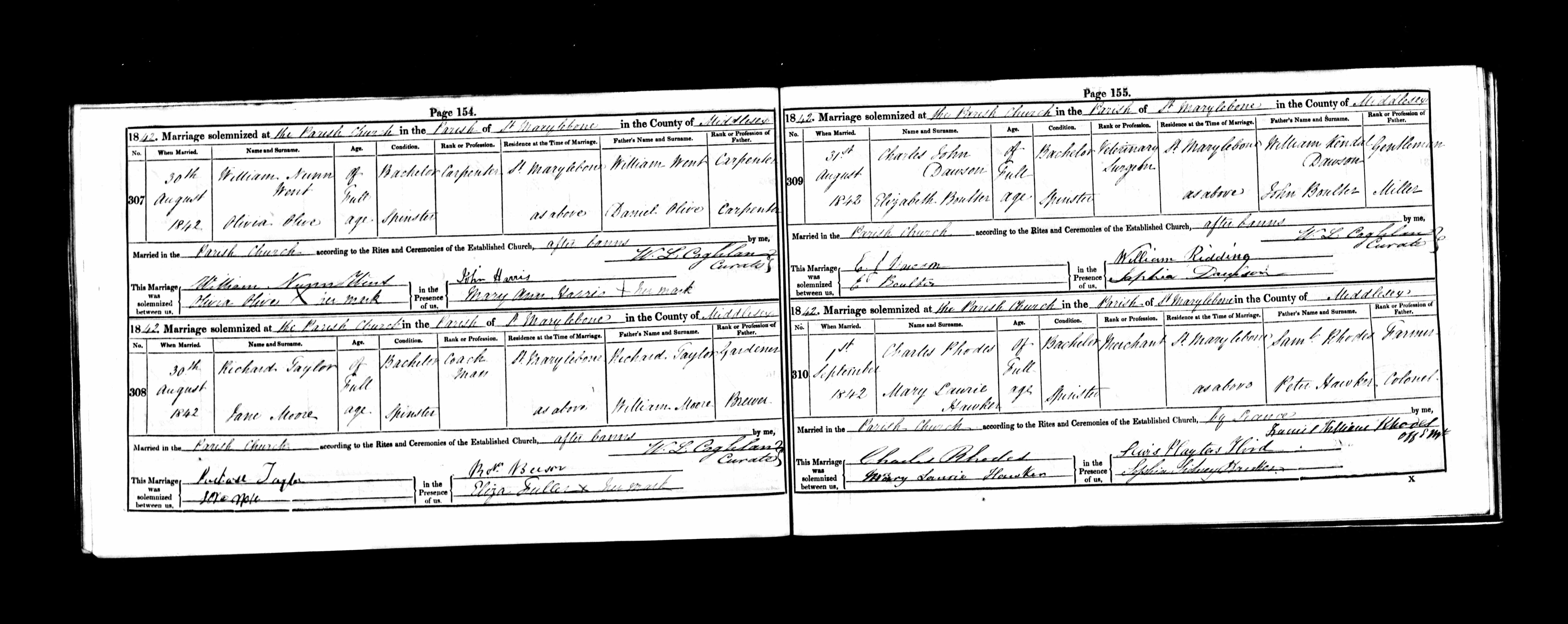 1842 marriage of  Boulter to Charles John Dawson