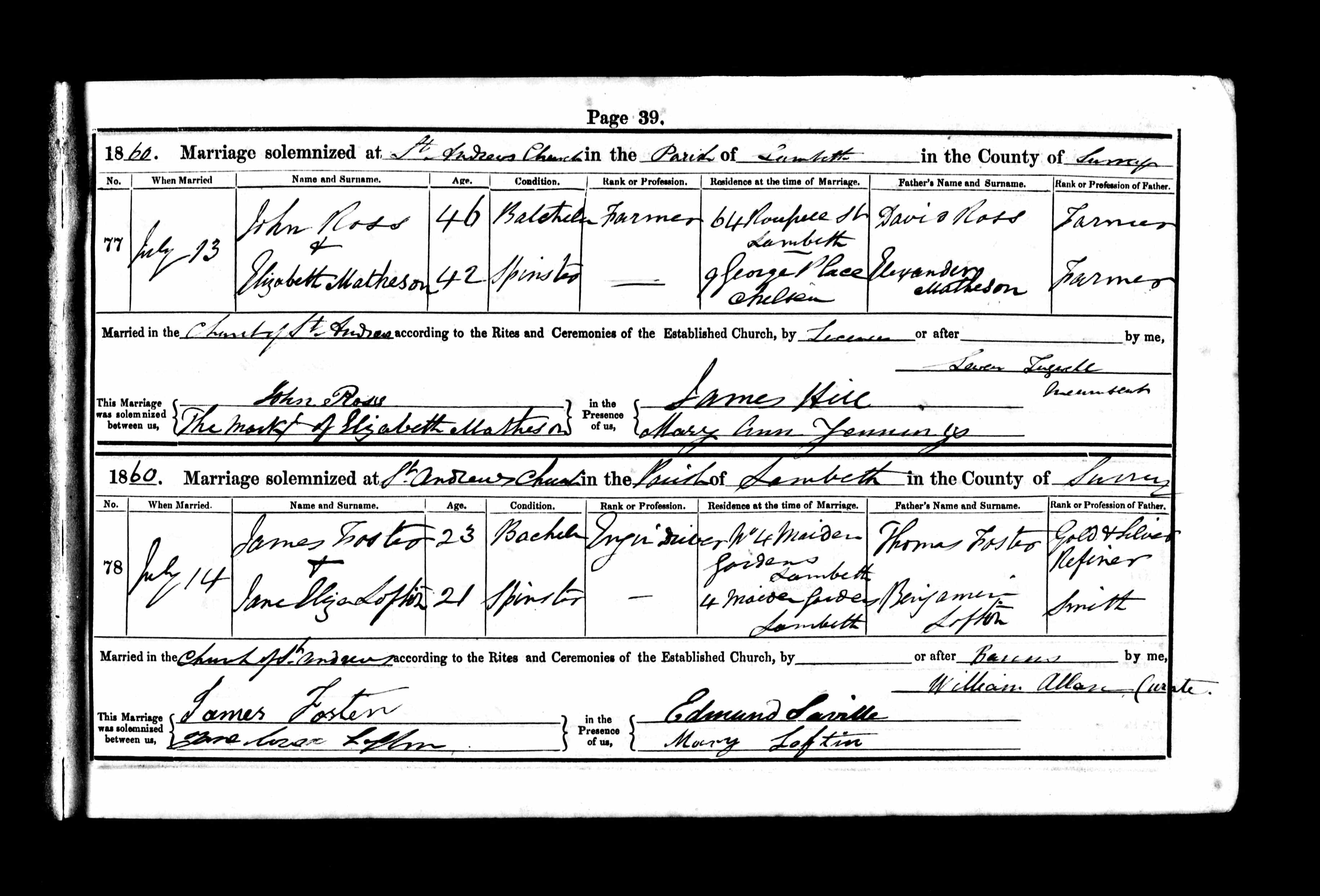 1860 marriage of Jane Eliza Loftin to James Foster