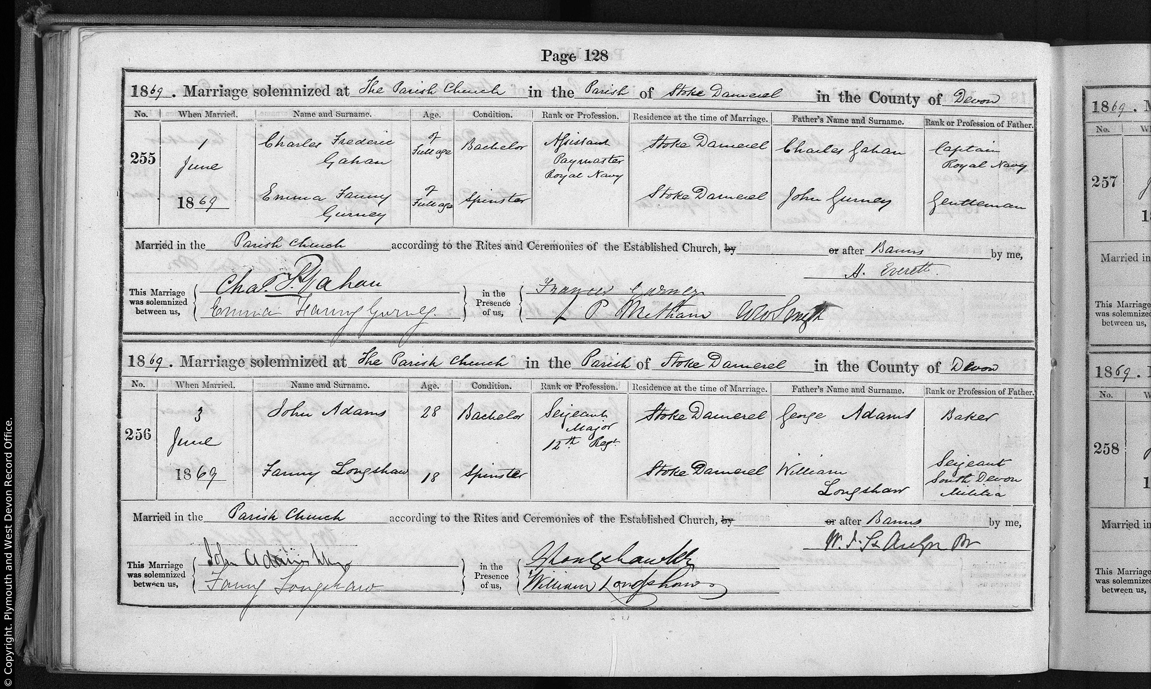 1869 marriage of Emma Fanny Gurney to Charles Frederic Gahan