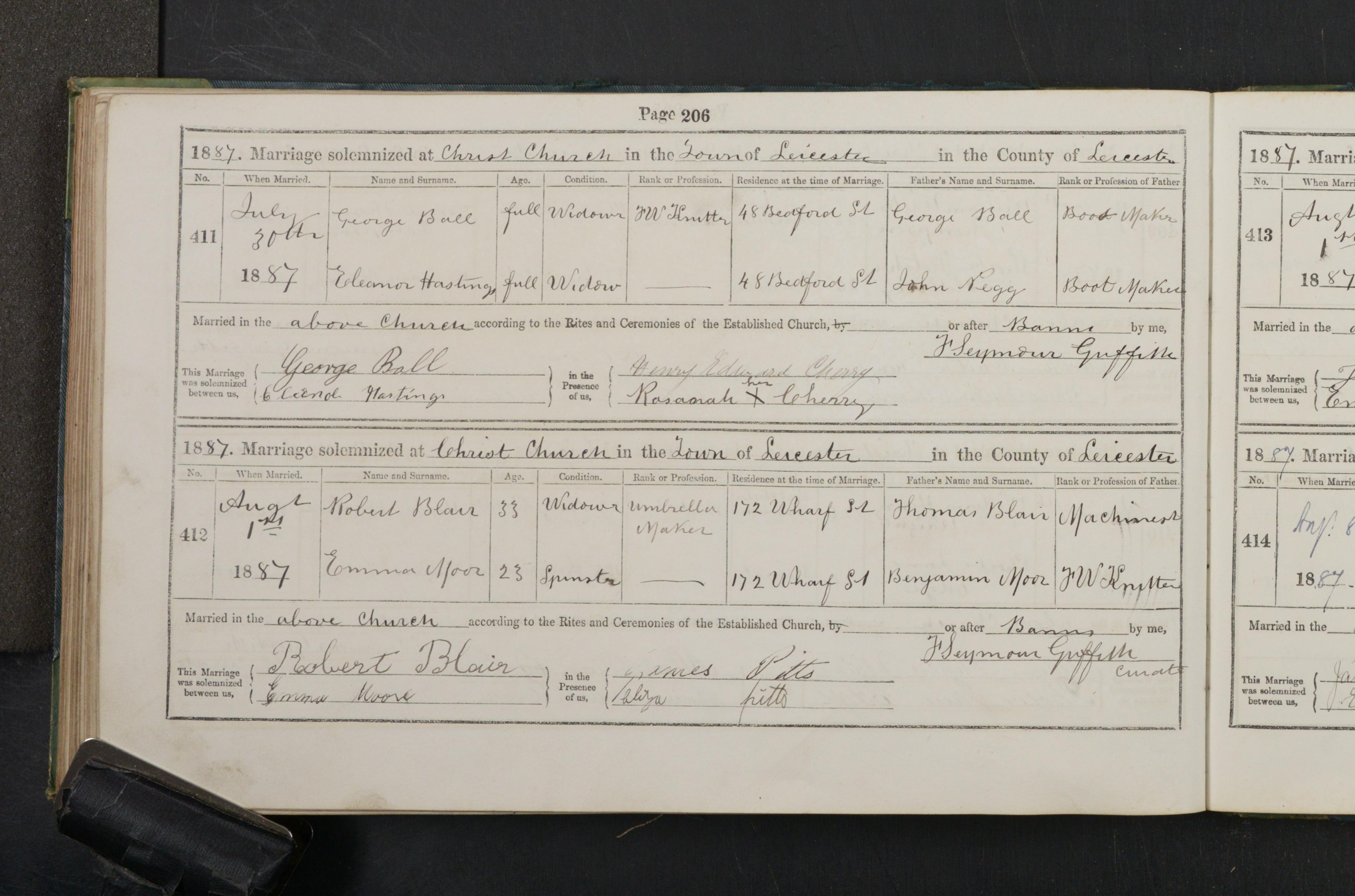 1887 marriage of Emma Moor to Robert Blair