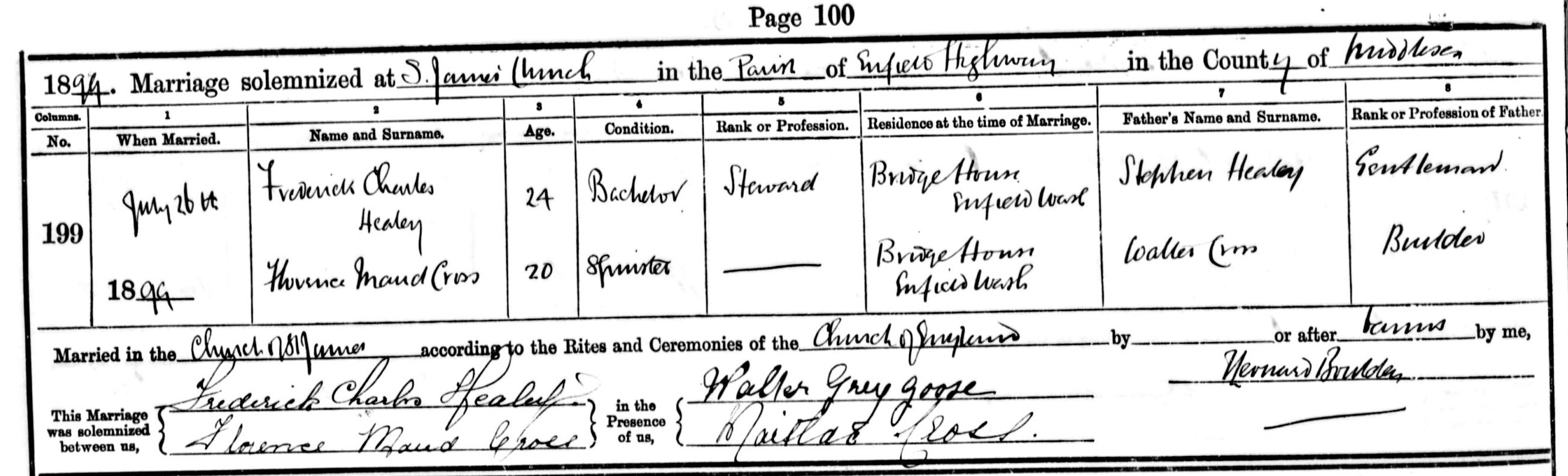 1899 marriage of Florence Maud Cross to Frederick Charles Healey