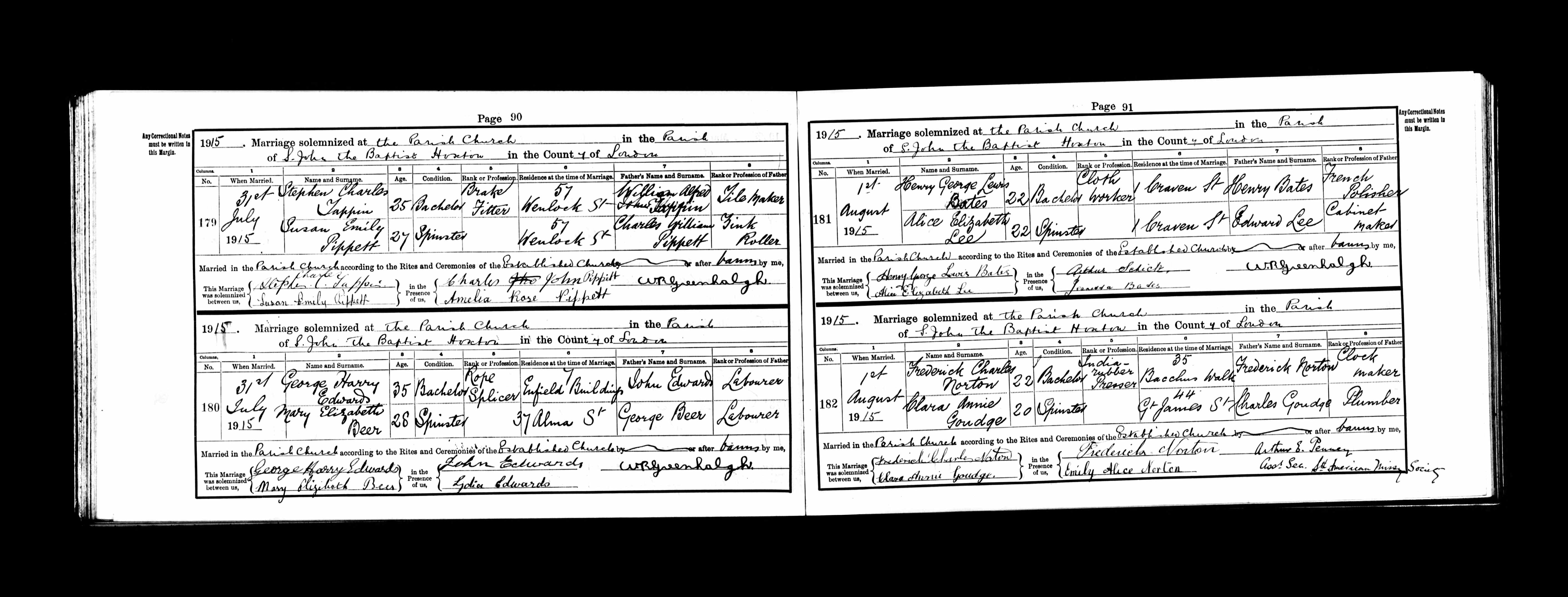 1915 marriage of Susan Emily Pippett to Stephen Charles Tappin
