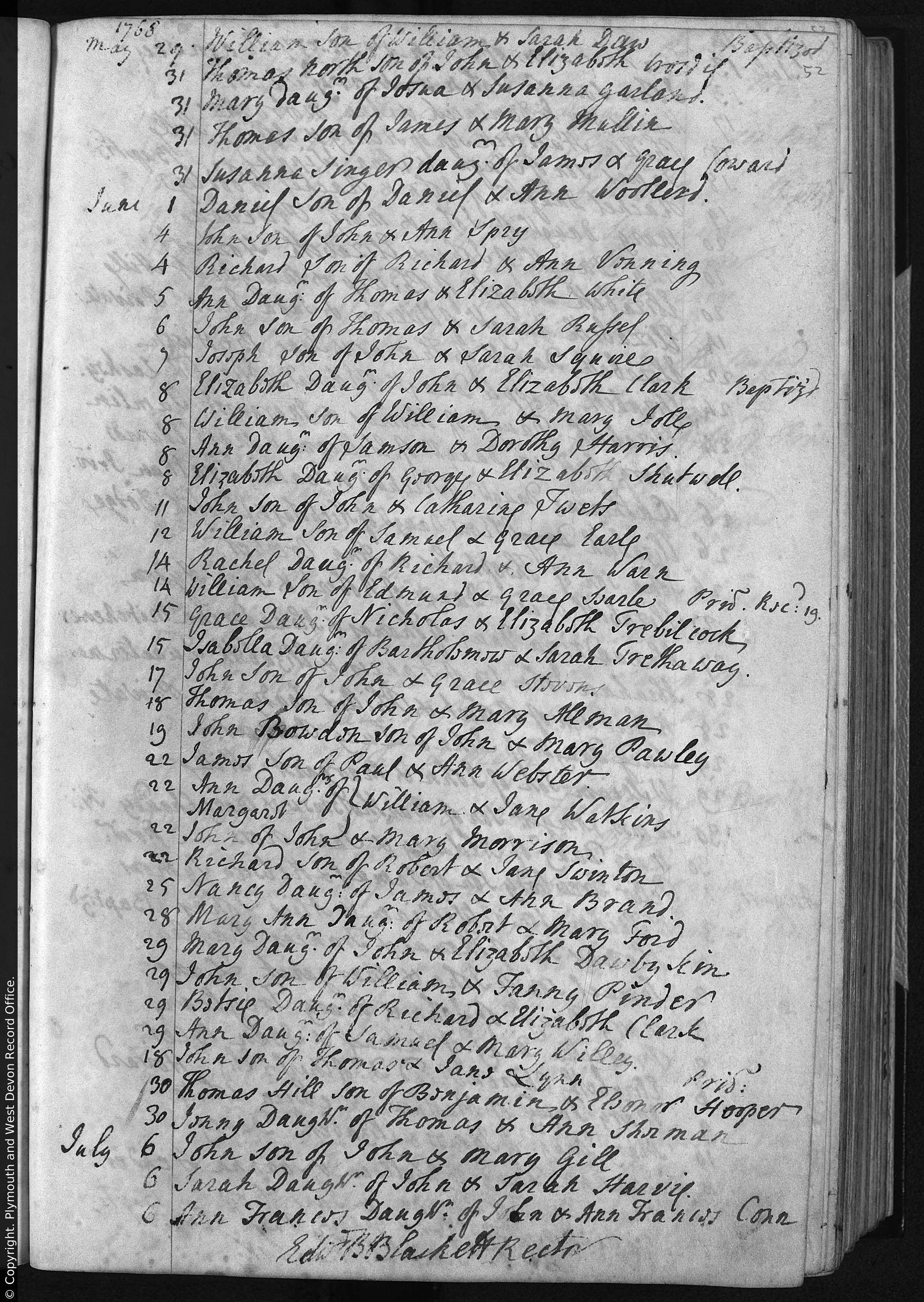 1766 baptism, Thomas Hill Hooper