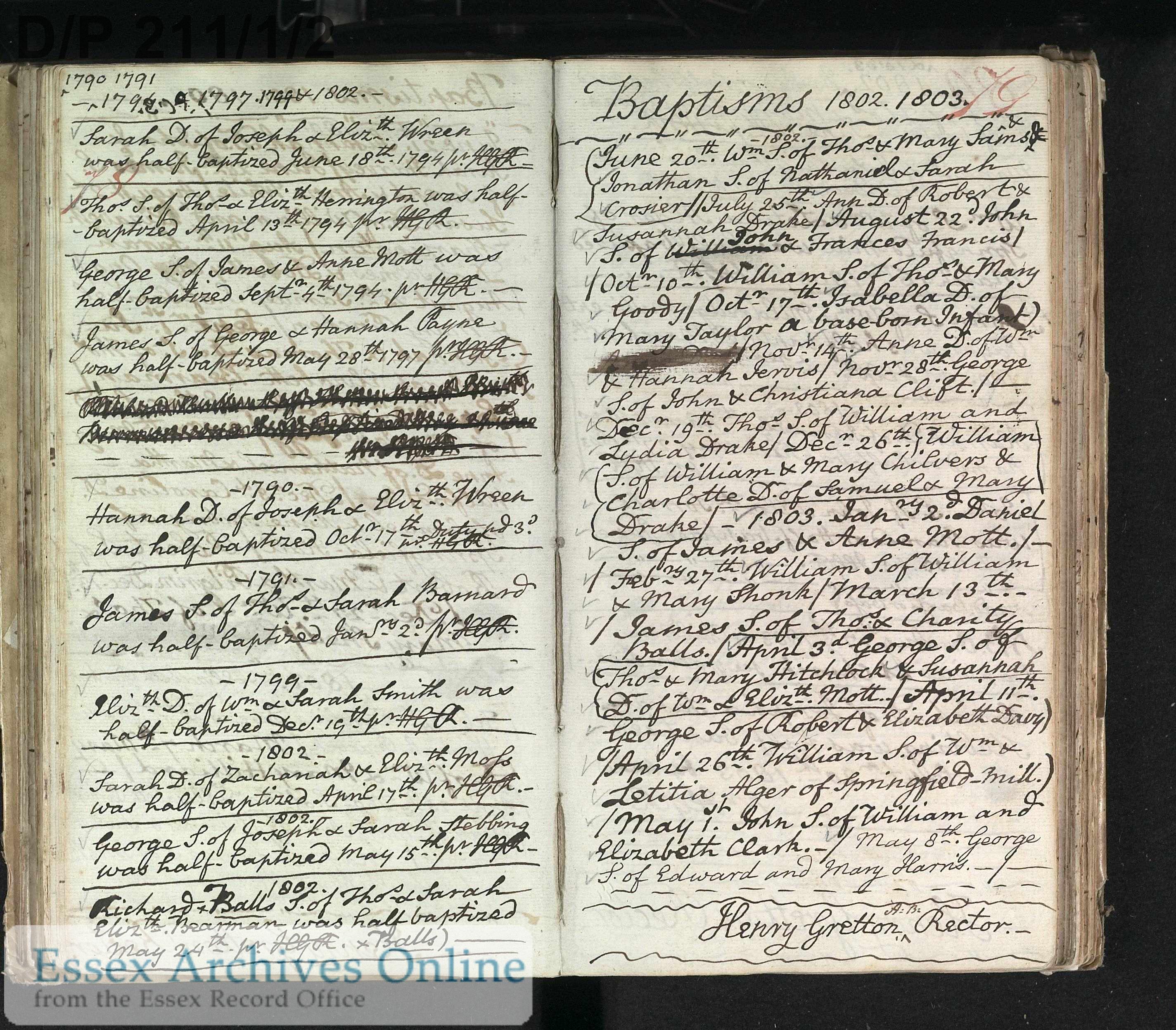 May 24th 1802 half baptism, Richard Balls Bearman. Note also James son of Thomas and Charity Balls on facing page
