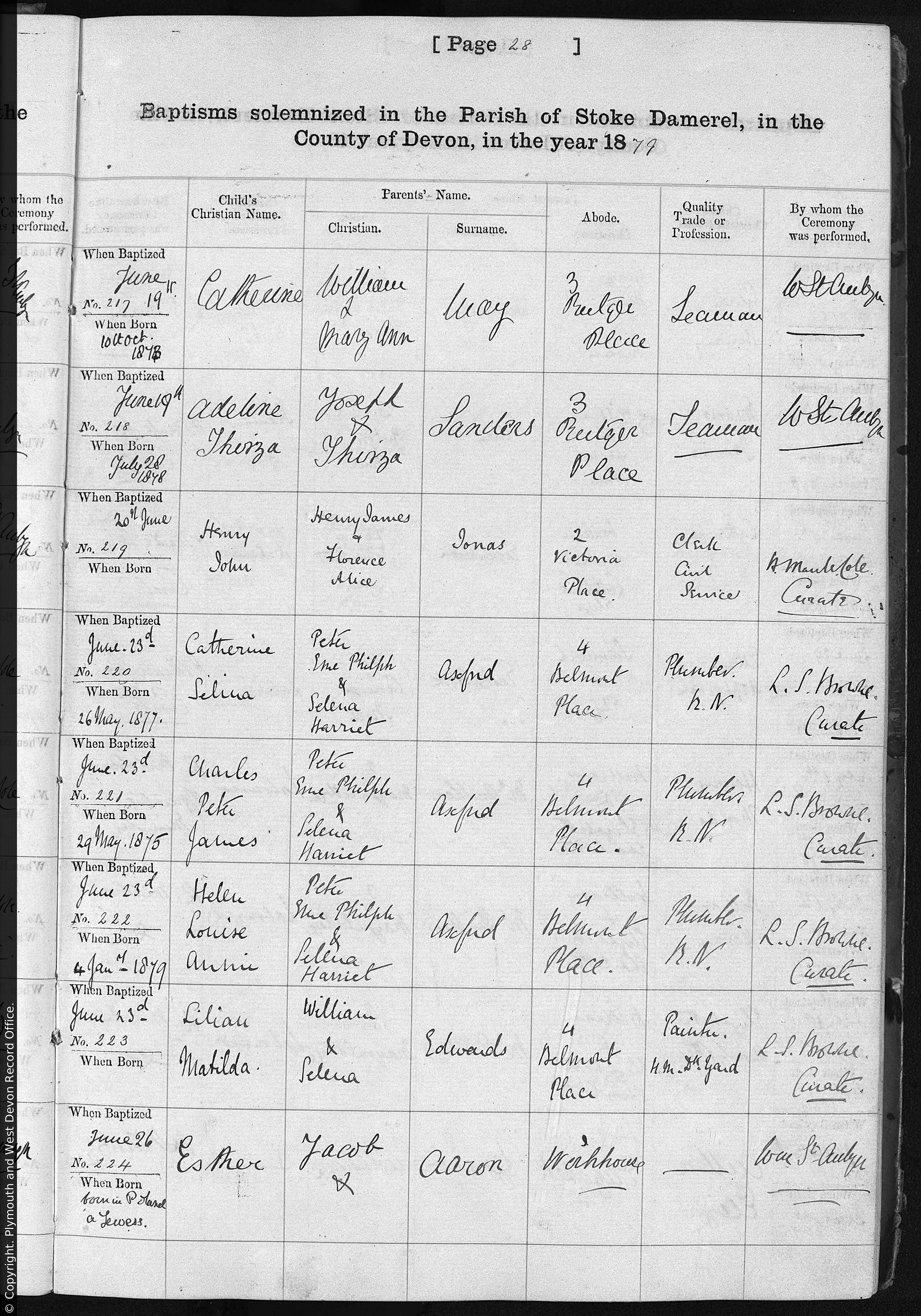 1879 baptism, Henry John Jonas