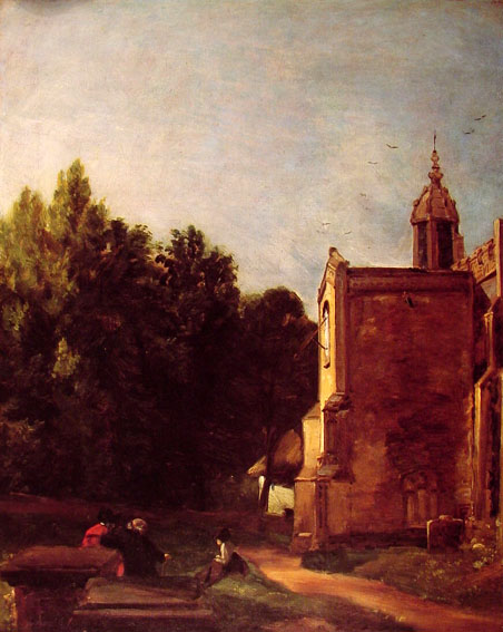 A Church Porch by John Constable “This view of the church in Constable’s native village of East Bergholt was one of the first works he exhibited. The stillness of a summer’s afternoon is broken only by the voice of an old man, talking to a woman and a girl sitting on one of the tombs” - hoocher.com