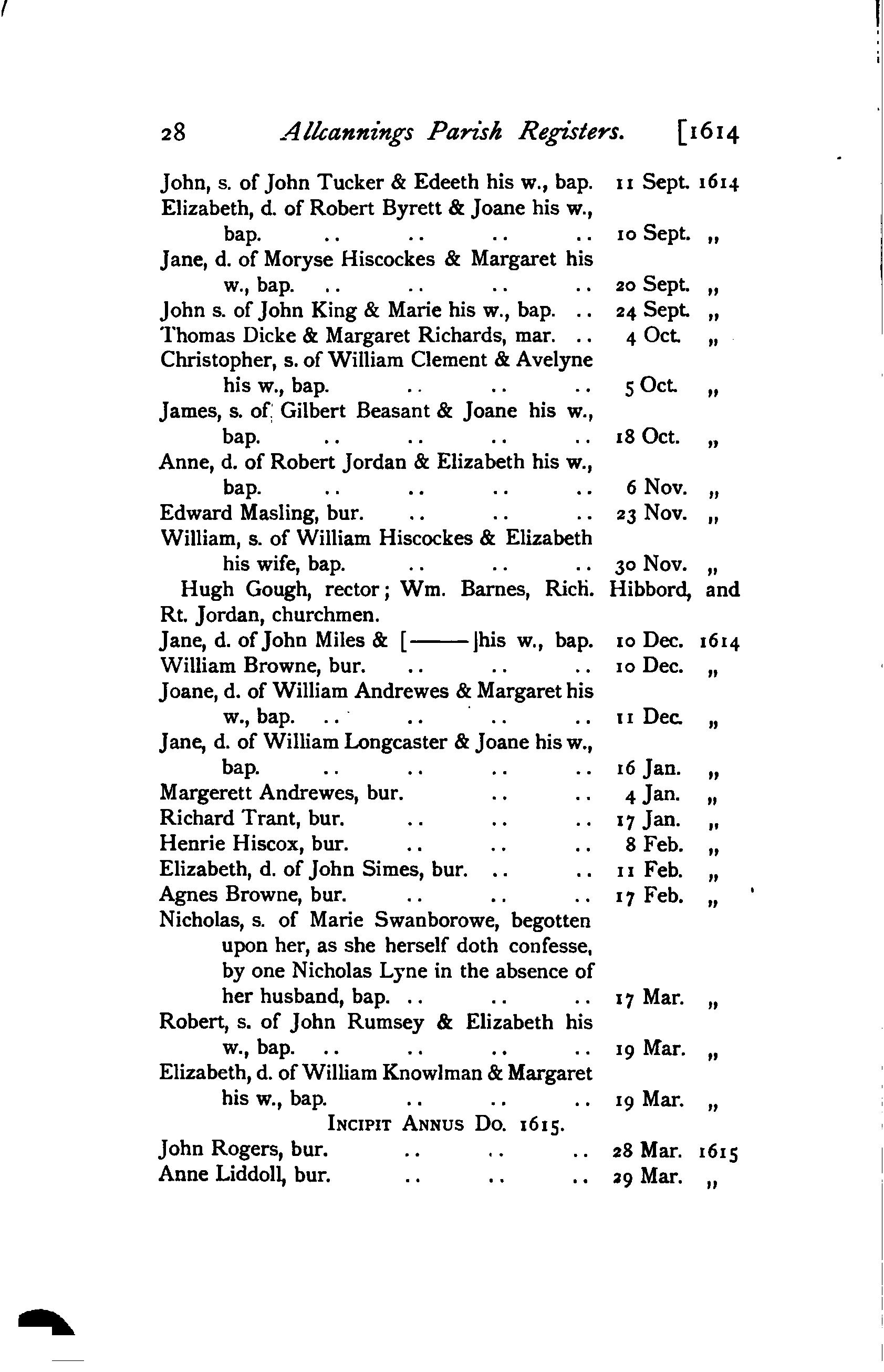 All Cannings parish registers transcribed in 1905 showing 1614 baptism of John Tucker