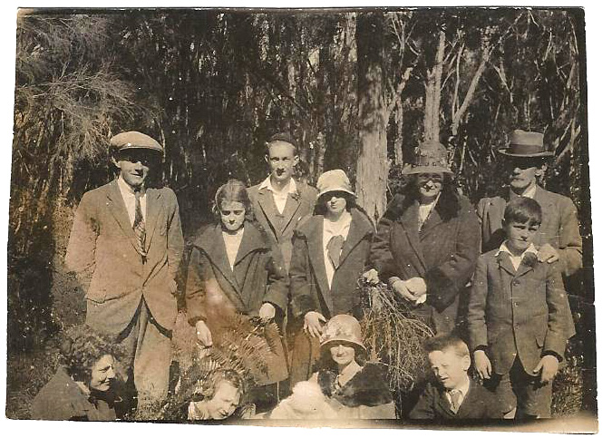Top L-R: Frederick Clark, Agnes, unknown man, Grace Lily, Florence Eliza Hales, Herbert Clark, boy in front of Herbert, Phillip Thomas. Seated in front row David Hales Clark. The other three people in the front row I am not sure of but think that the lady with the black curls is Ena Clark (nee Vose) wife of Frederick