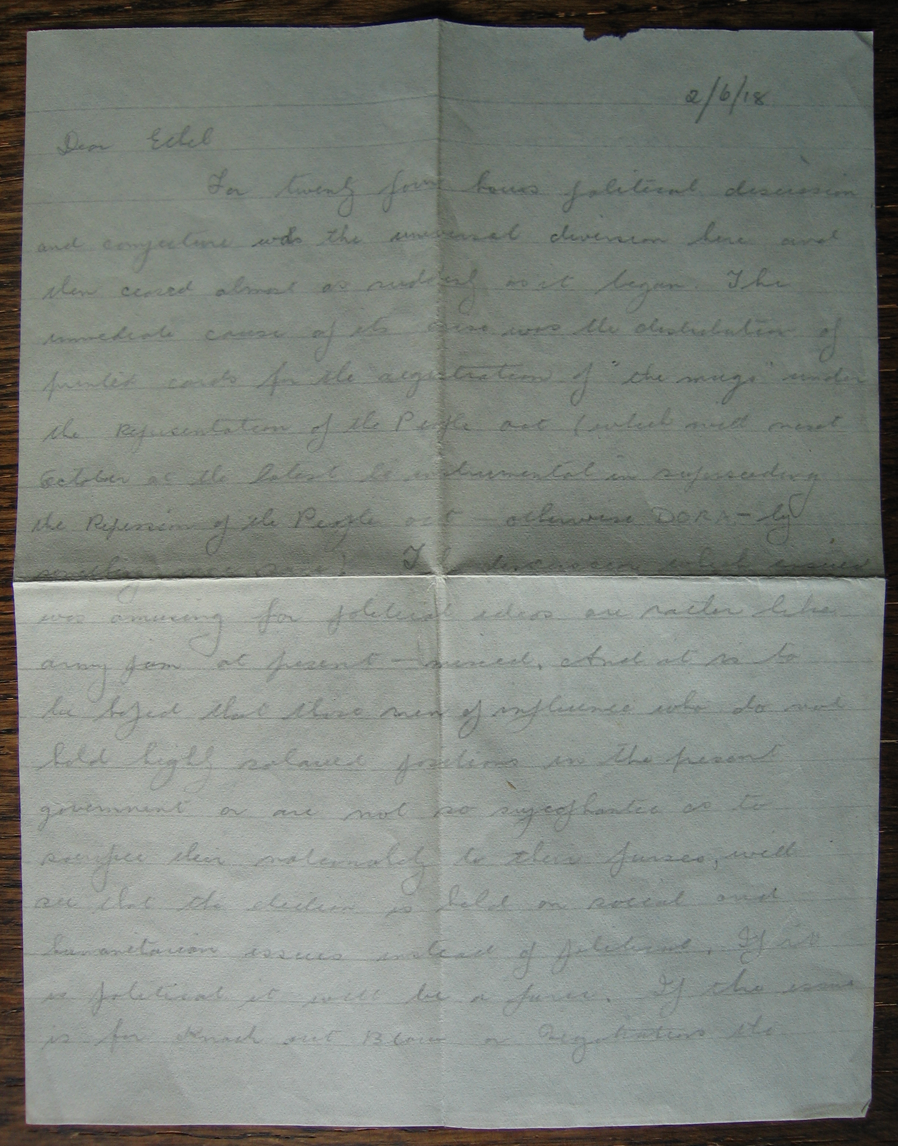 Frederick Webb’s last letter, to Ethel (page 1). Dated 2nd June 1918