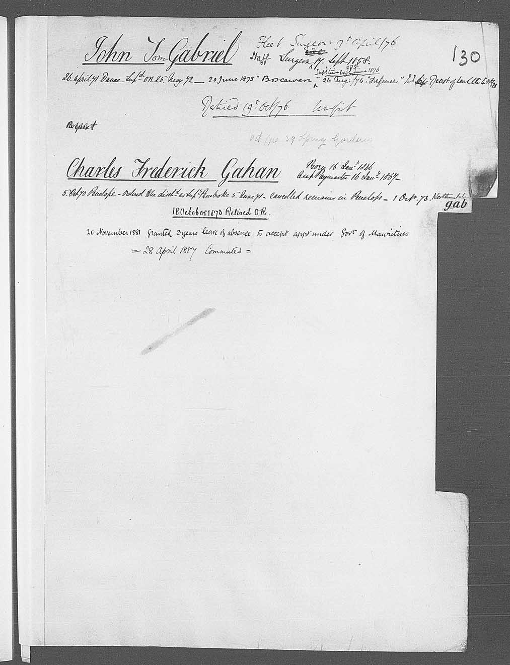 Royal Navy service record for Charles Frederick Gahan