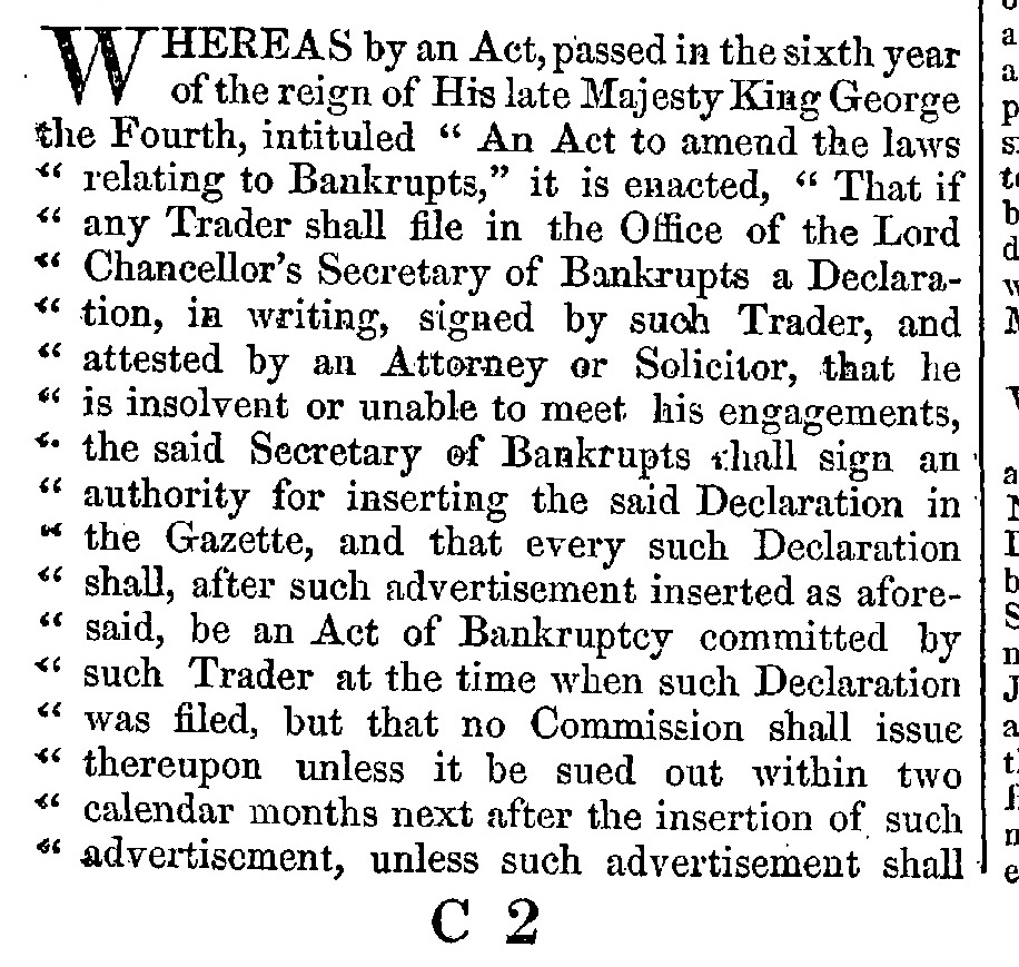 George Hammond Meares and partners filing for bankruptcy in 1844