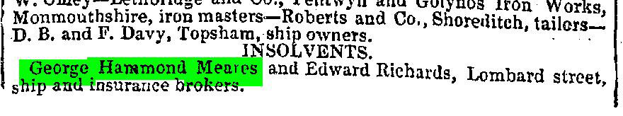 George Hammond Meares, insolvent, The Era, Sunday September 29, 1844 - online Gales Databases
