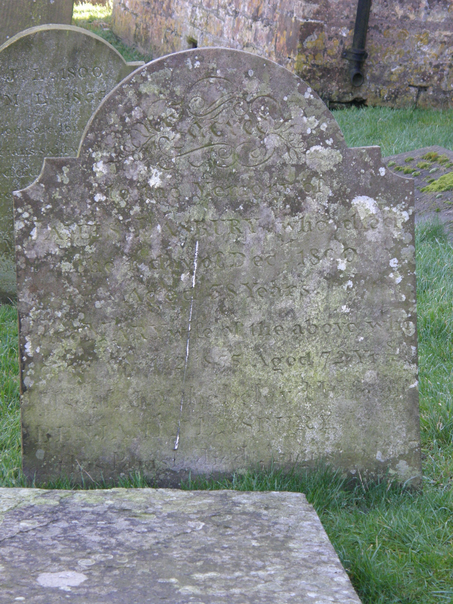 Gravestone of James Lasbury, wife Mary (neé Burge) who died in 1833 aged 72 and Benjamin