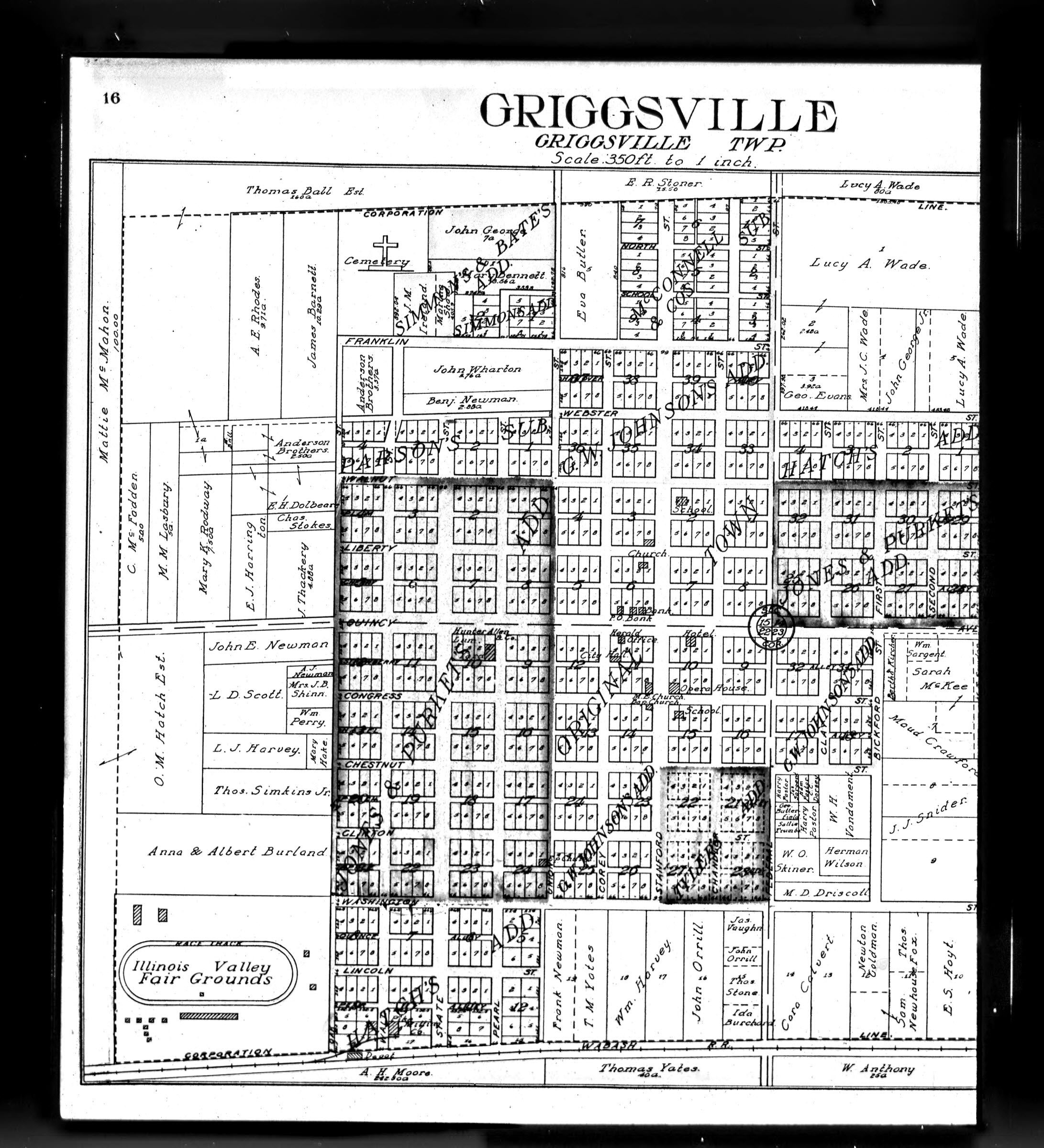 Map of Land ownership in Griggsville, Pike County, Illinois - 1912.