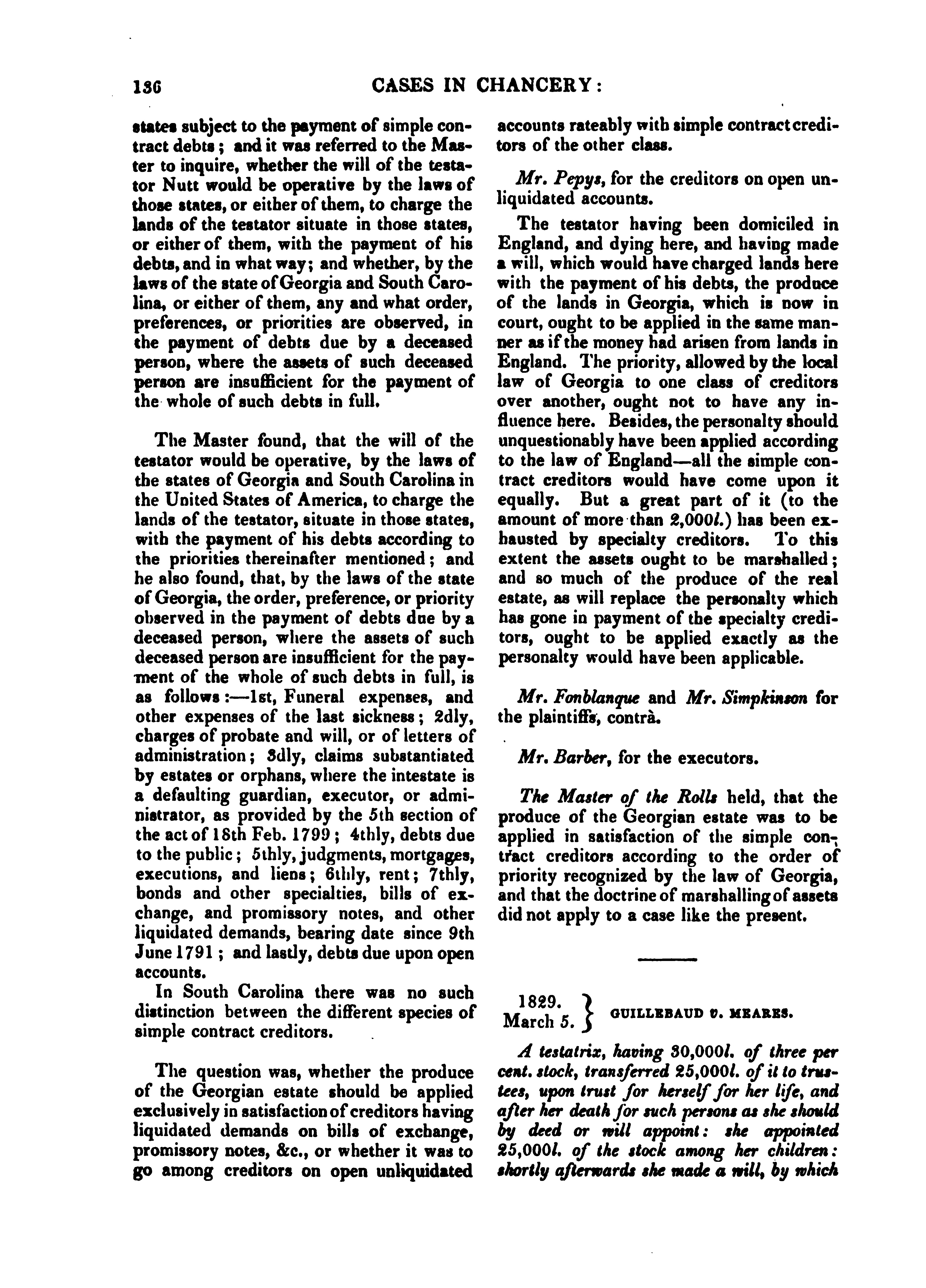 Guillebaud vs. Meares 1829 (p1) - Google books, Comprising Reports of Cases in the Courts of Chancery... vol 7.