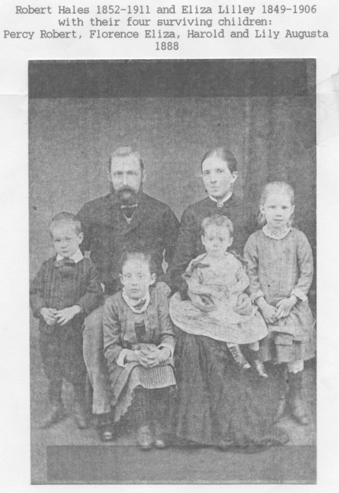 Robert and Eliza Hales with children Percy, Florence, Harold and Lily. 1888