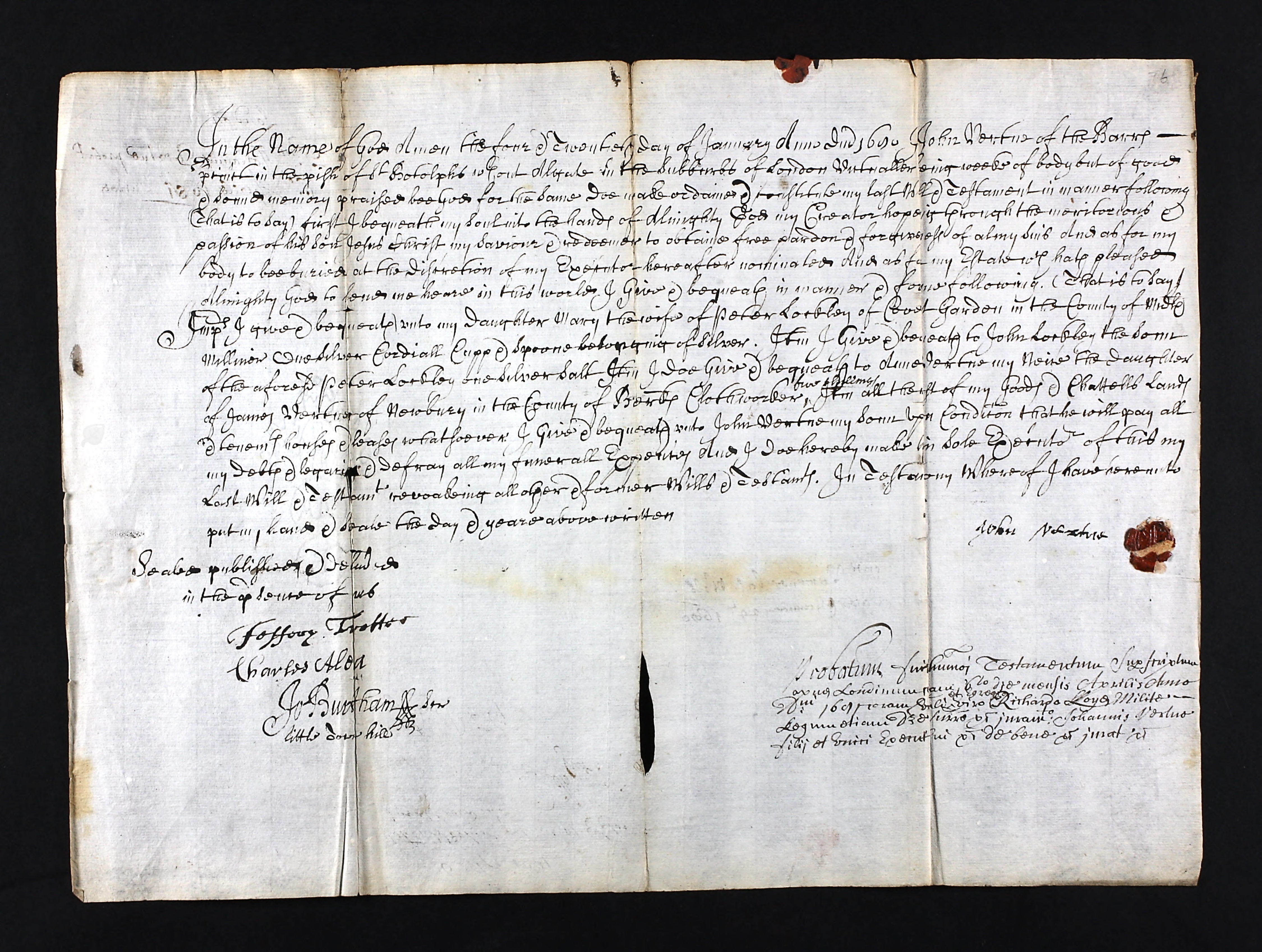 The will of John Vertue of St Botolph without Aldgate in 1681