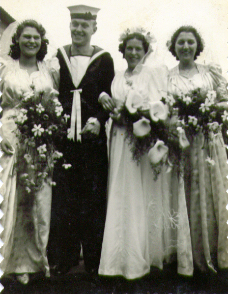 The marriage of Edna Poynter to Leslie Smith in 1942. One of the brides maids may have been Marion Poynter