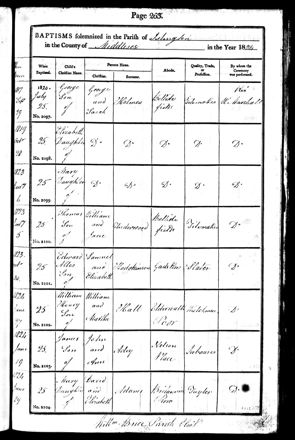 Christenings of Mary, George and Elizabeth Holmes showing birth dates.