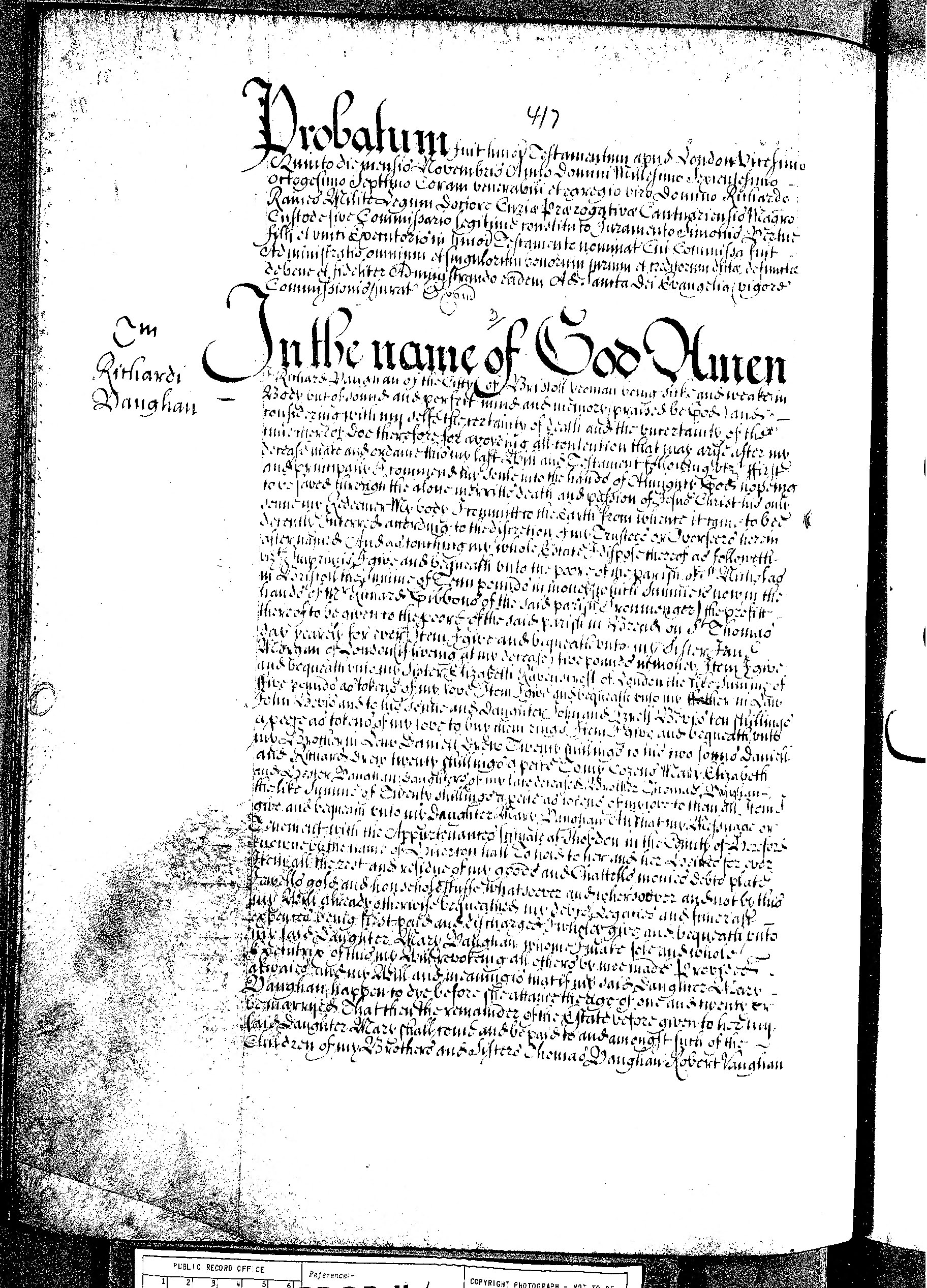 The will of Mary Vertue, 1686, page 3 - latin proving