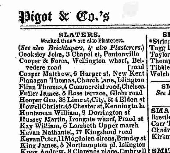 Nathaniel and Peter Kevan, slaters in 1839 Pigot’s Directory