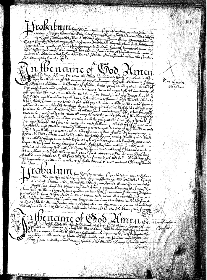Simon Vertue’s will of 1646, page 1