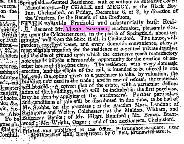 Springfield - Genteel Residence of Mr Thomas Bearman for sale. The Times newspaper November 22nd and November 29th 1822.