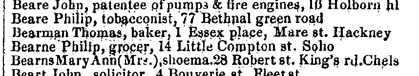 Thomas Bearman, baker, in the 1846 Kelly’s Post Office Directory