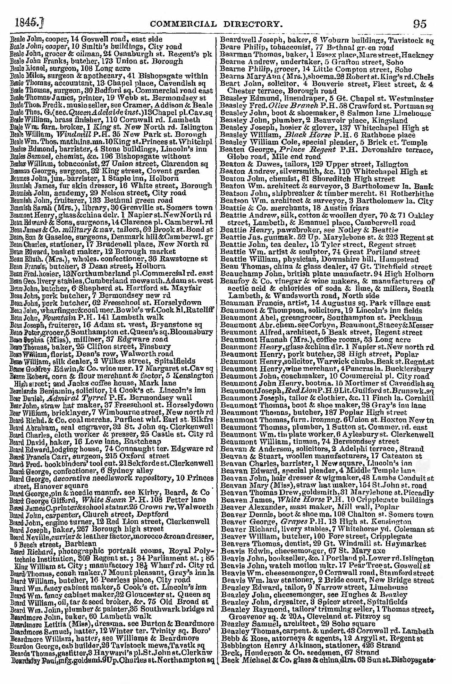 Thomas Bearman in the 1845 Post Office directory