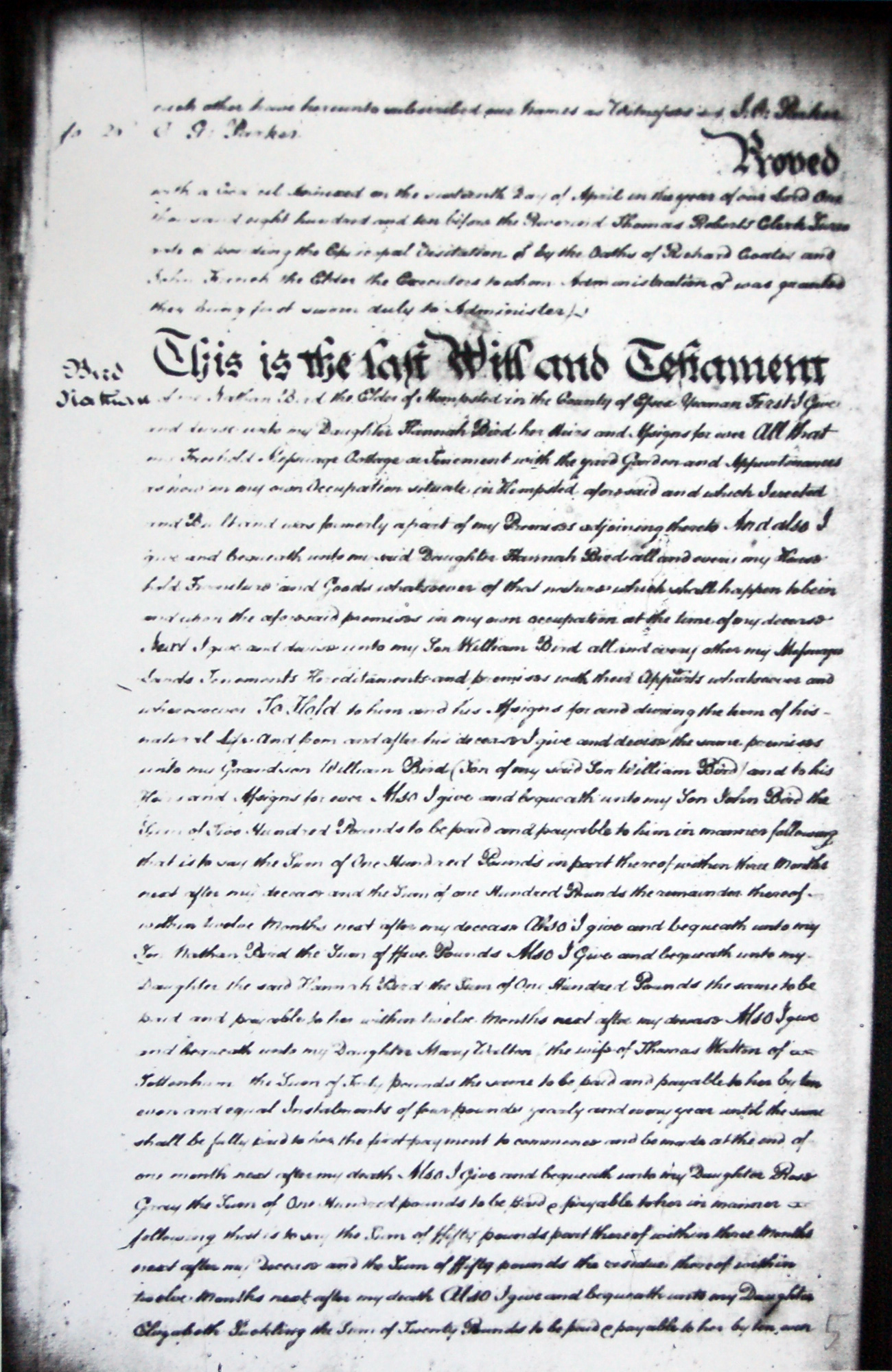 The will of Thomas Frederick Balls, page 5 in which the will was proved on the 19th April 1810