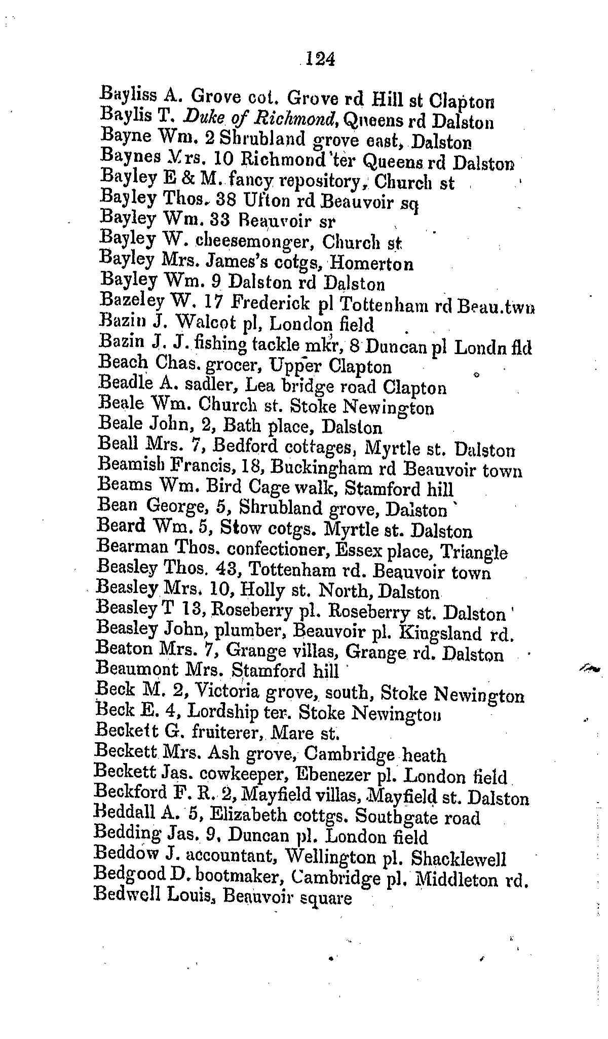 Thos Bearman, confectioner, in the Hackney, Clapton, Homerton, Dalston, Kingsland, Stoke Newington, and De Beauboir Town Directory, 1851