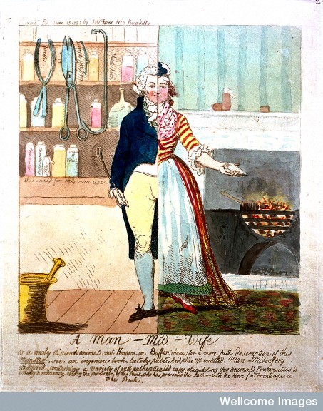 Charicature of a man-midwife from 1793. Edward Charles Sandell was described as an apothecary and man-midwife when married in 1804.
